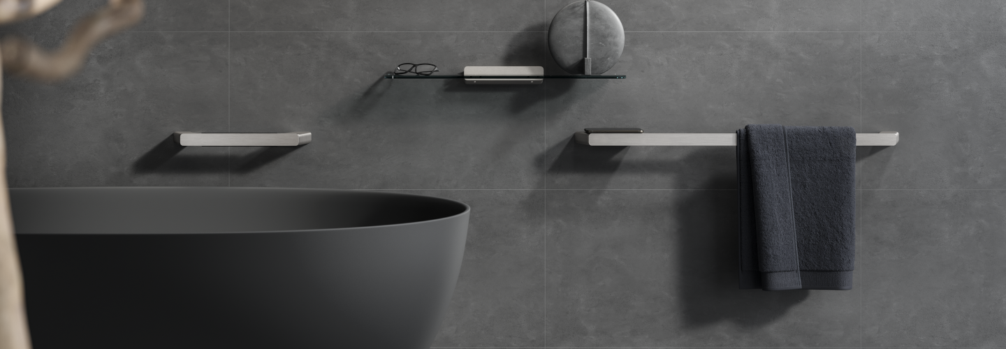 badkamer met donker badkamermeubel