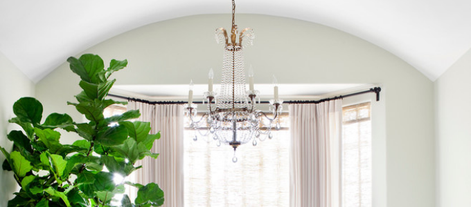 chandelier met plant in badkamer