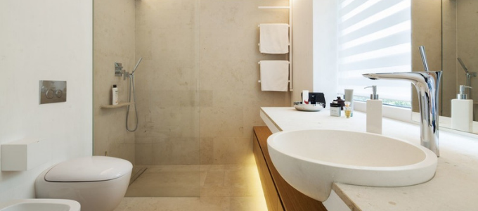 toilet met dual flush bedieningsplaat in badkamer