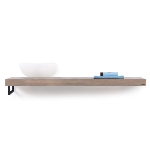 Looox Wooden Base Shelf solo L 140 cm, eiken old grey, handdoekhouders mat zwart