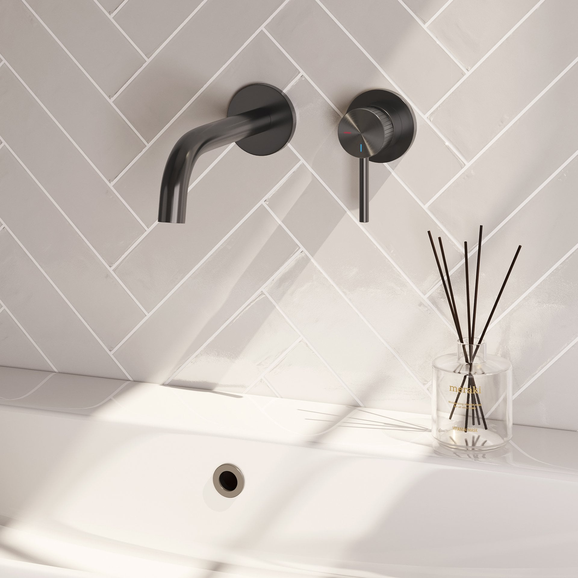 BRAUER Stripe inbouw wastafelmengkraan met gebogen uitloop en rozetten model A1 gunmetal geborsteld PVD