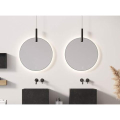 Looox Spiegel Black Line Round, matt black frame, indirecte LED verlichting 4200K, tip-touch knop en spiegelverwarming, diameter 60 cm