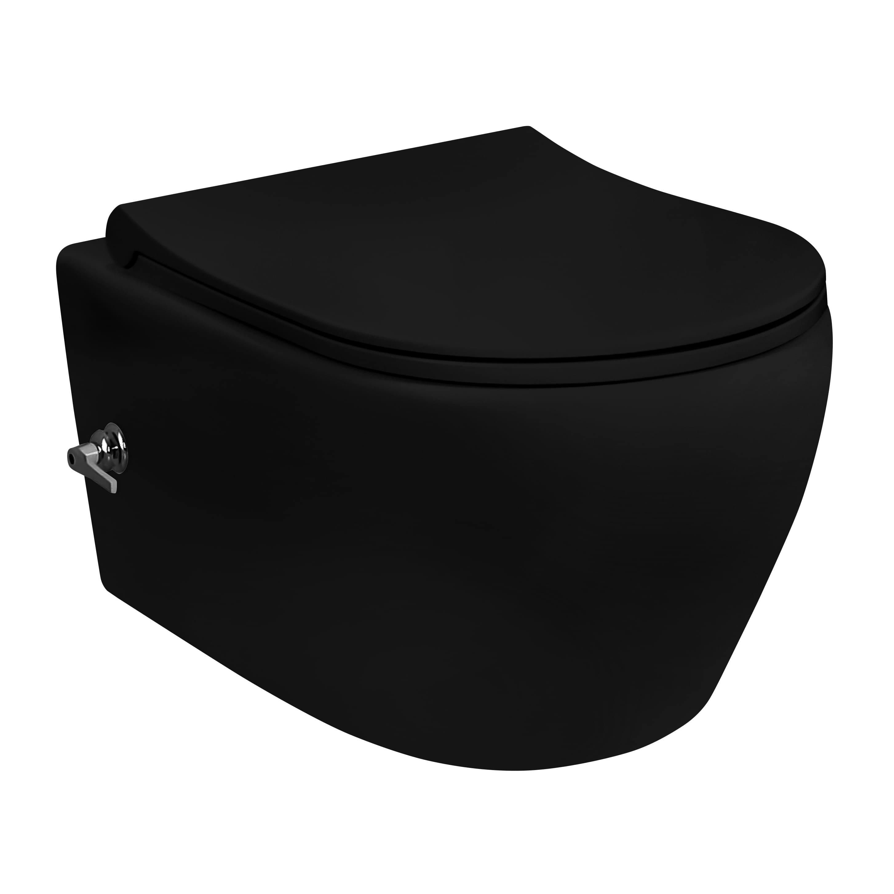 Creavit Aloni Rimoff Ophang Wc Mat Zwart Met Hendel Warm/Koud Water