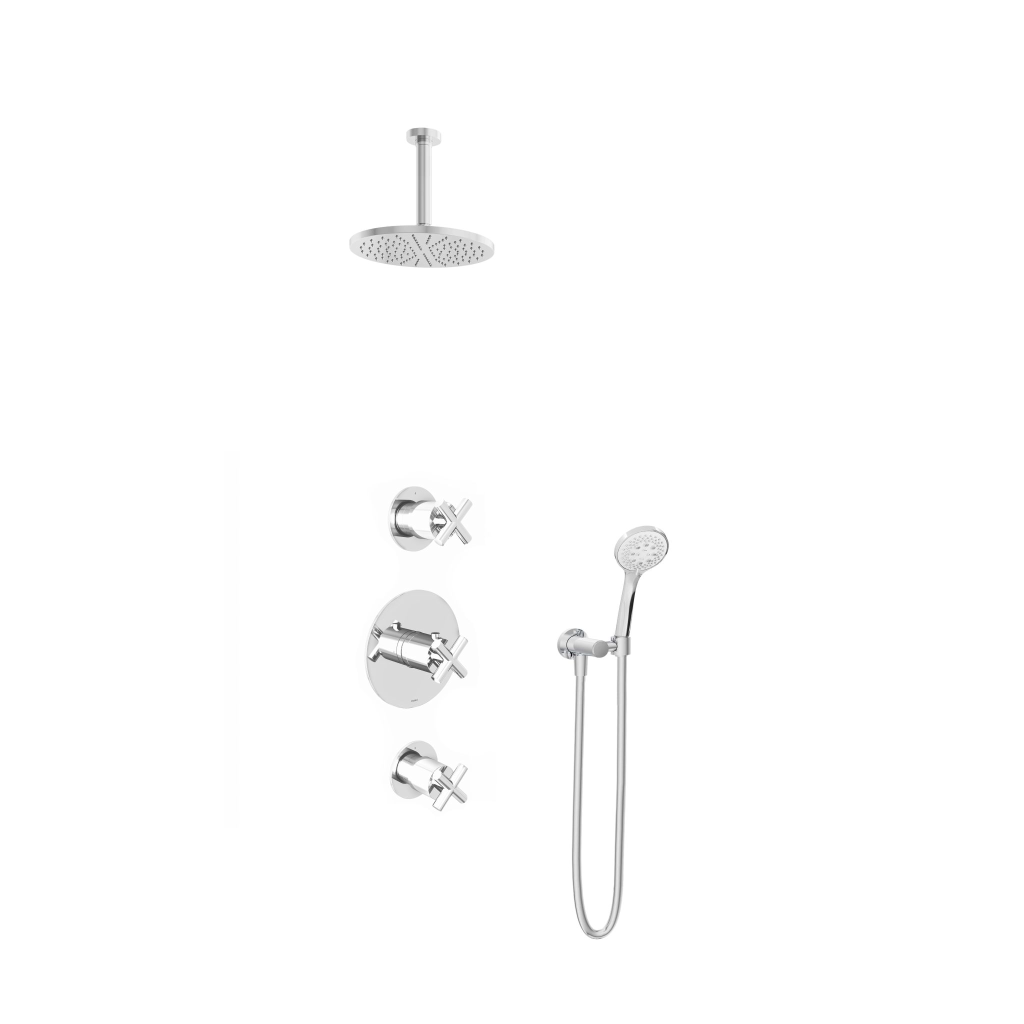 Hotbath Chap Inbouw Regendoucheset Rond Met 2 Stopkranen, Plafondbuis 15cm, Hoofddouche 20cm En 3-Standen Handdouche Chroom