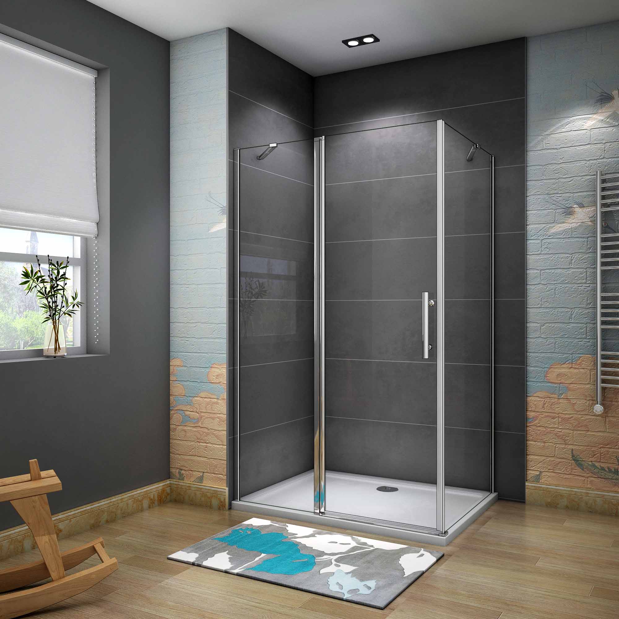 Douchecabine Vierkant Peony 90 Draaideur met Vaste Wand x 90 Vaste Wand 6mm Helder Glas Chroom