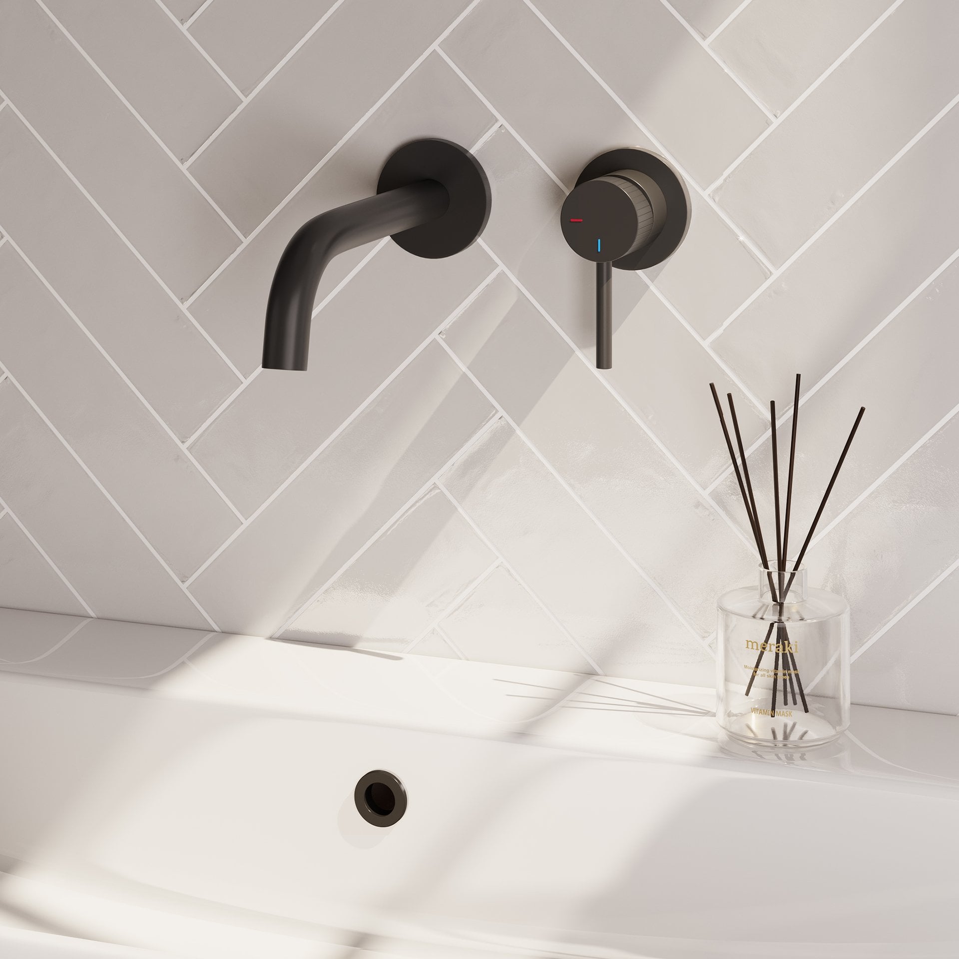 BRAUER Stripe inbouw wastafelmengkraan met gebogen uitloop en rozetten model A1 mat zwart