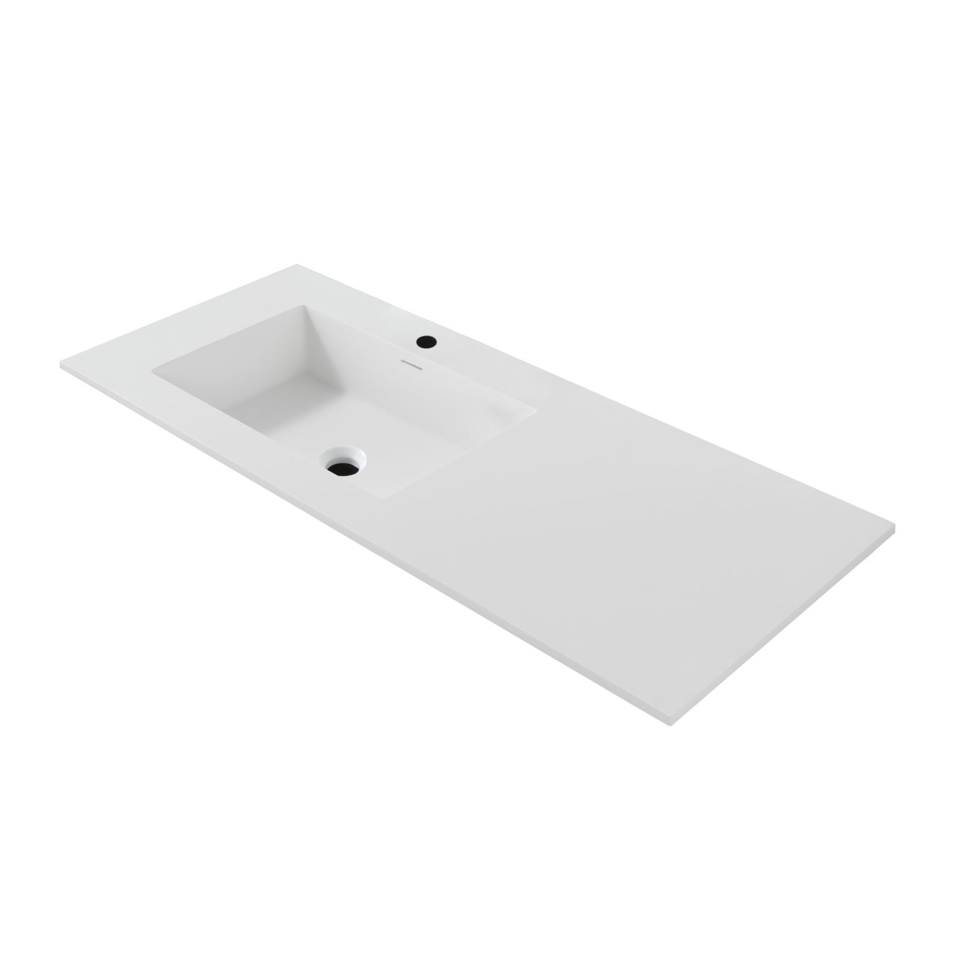 Wonda Wastafel - Square Slim - 1 Wasbak Links - Met Overloop - 1 Kraangat - Kunstmarmer - 120x1.6x52.5 cm - Mat Wit