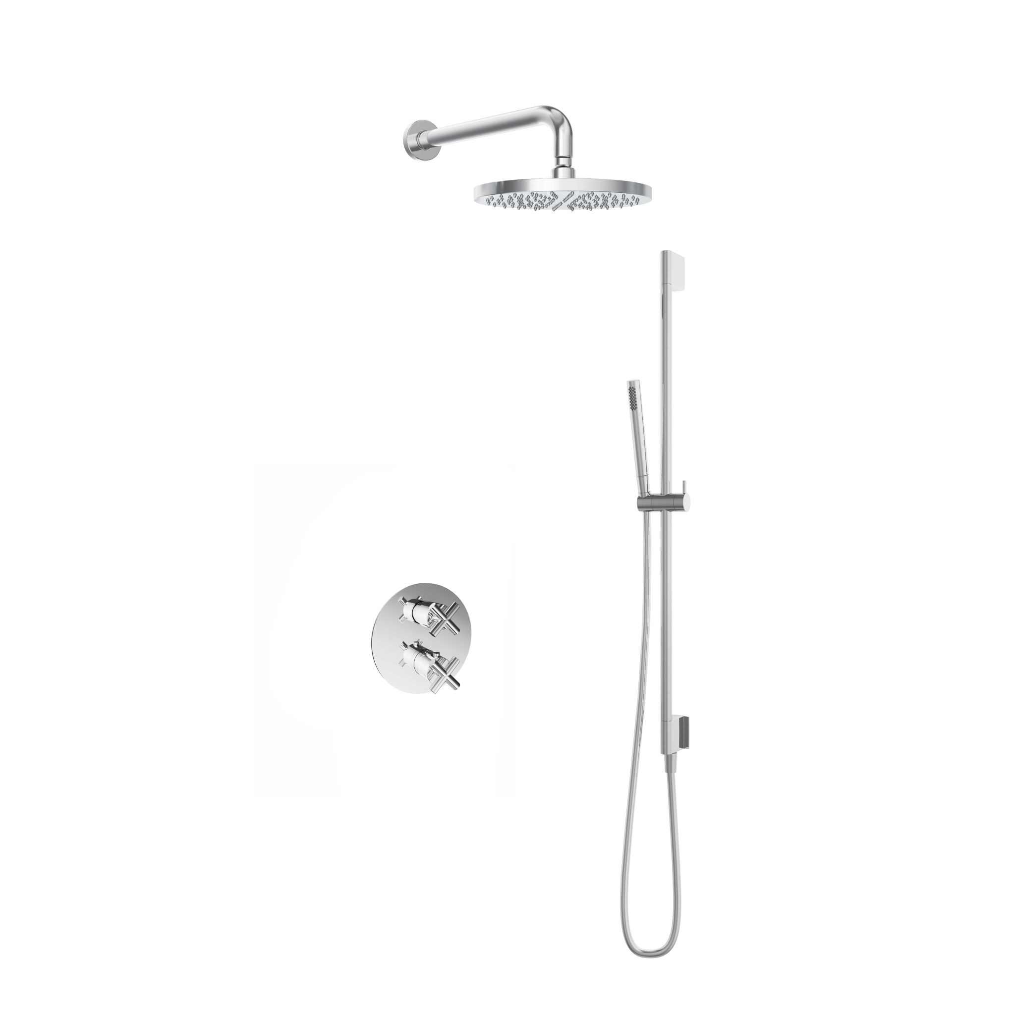 Hotbath Chap Inbouw Regendoucheset Rond Met 2-weg-omstel, Wandarm, Hoofddouche 25cm, Staafhanddouche En Glijstang Chroom
