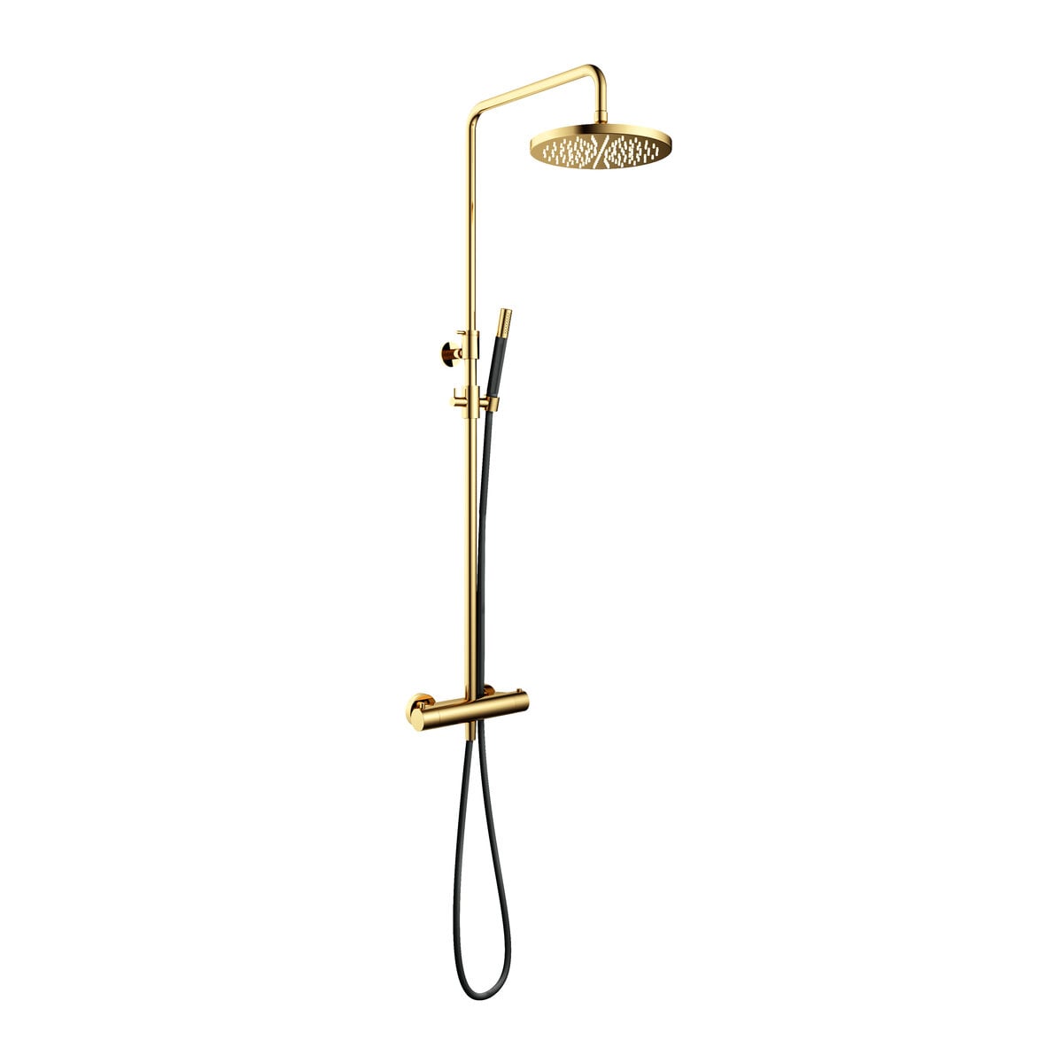 Hotbath Cobber Opbouw Regendoucheset Met Thermostaatkraan Met 30cm Ronde Hoofddouche en Staafhanddouche Gepolijst Messing PVD