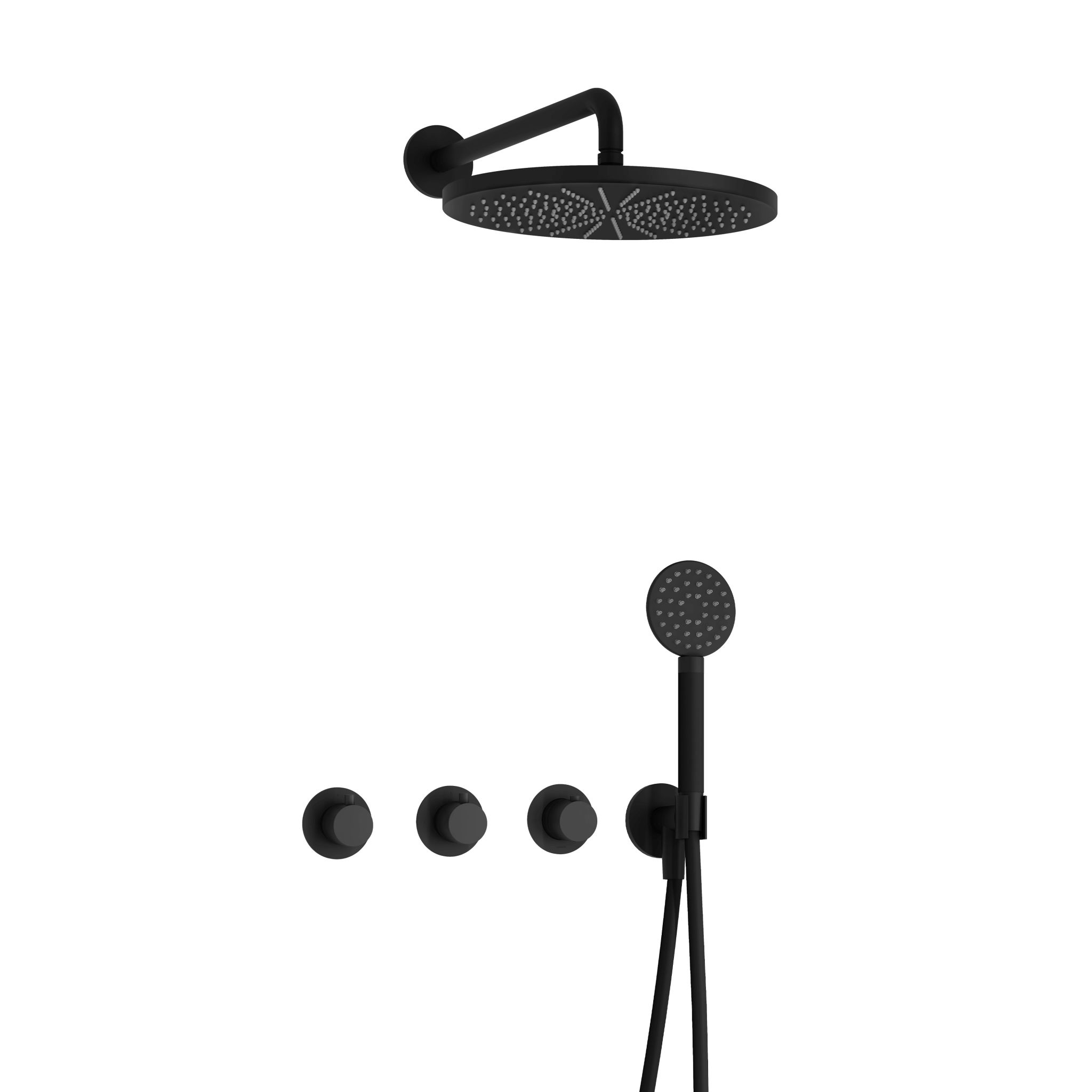 Hotbath Cobber Inbouw Regendoucheset Met Thermostaatkraan, 2 Stopkranen, Wandarm, Hoofddouche 30cm En 3-Standen Handdouche Mat Zwart