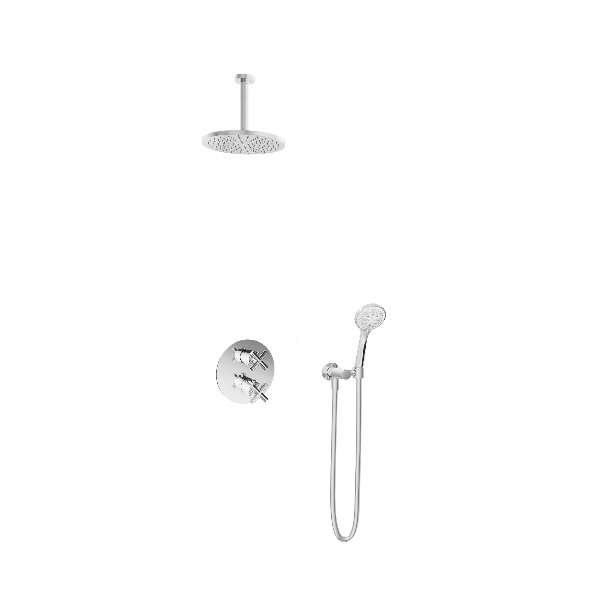 Hotbath Chap Inbouw Regendoucheset Rond Met 2-Weg-Omstel, Plafondbuis 15cm, Hoofddouche 20cm En 3-Standen Handdouche Chroom