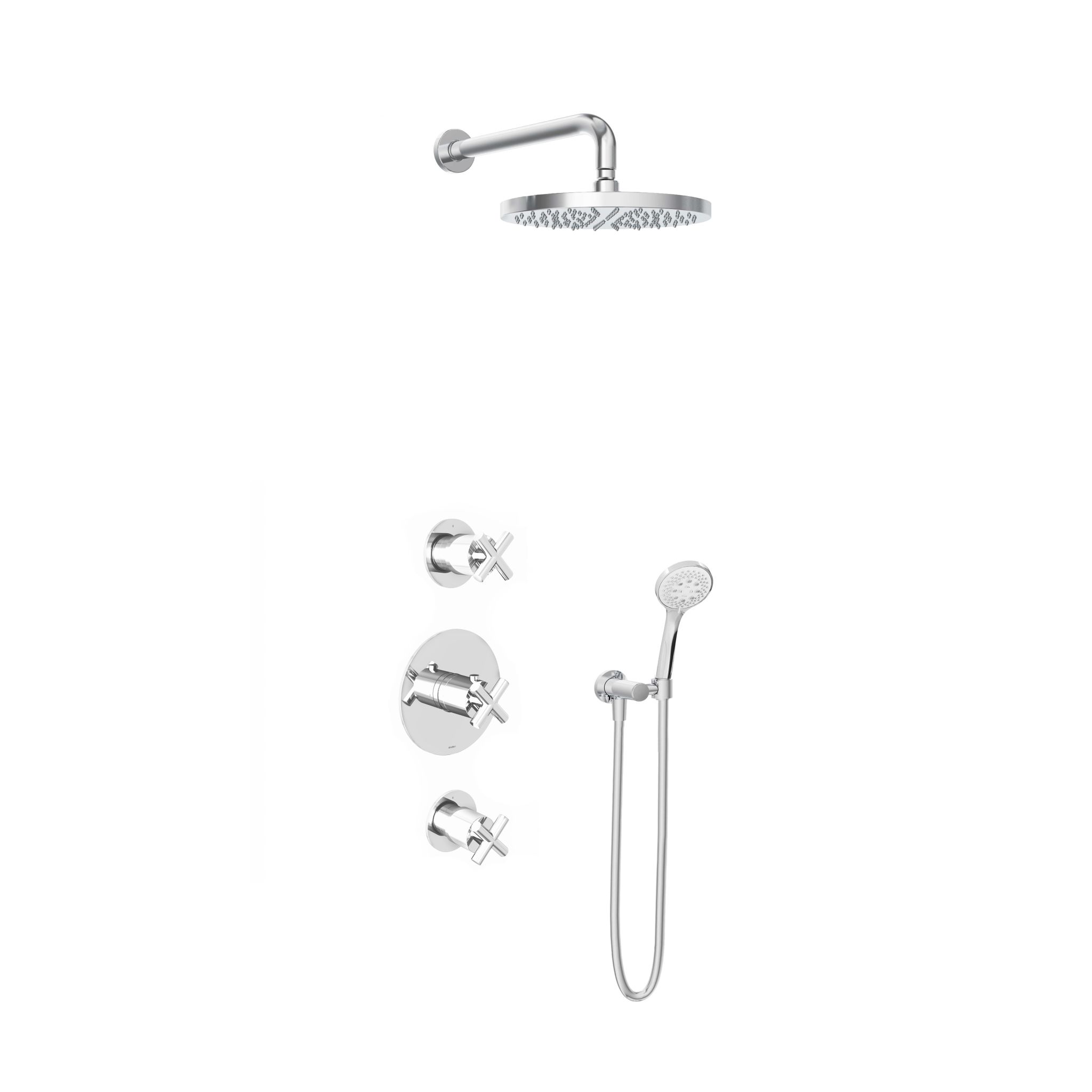 Hotbath Chap Inbouw Regendoucheset Rond Met 2 Stopkranen, Wandarm, Hoofddouche 30cm En 3-Standen Handdouche Chroom
