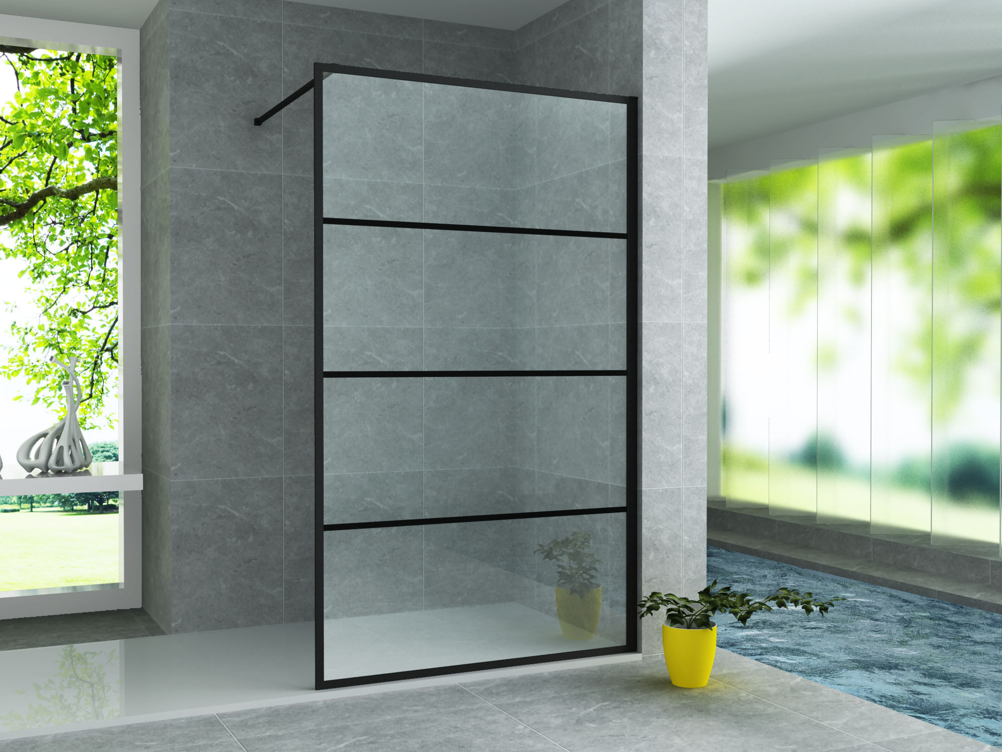 INLOOPDOUCHEWAND MAT ZWART RASTER 80X200CM 8MM