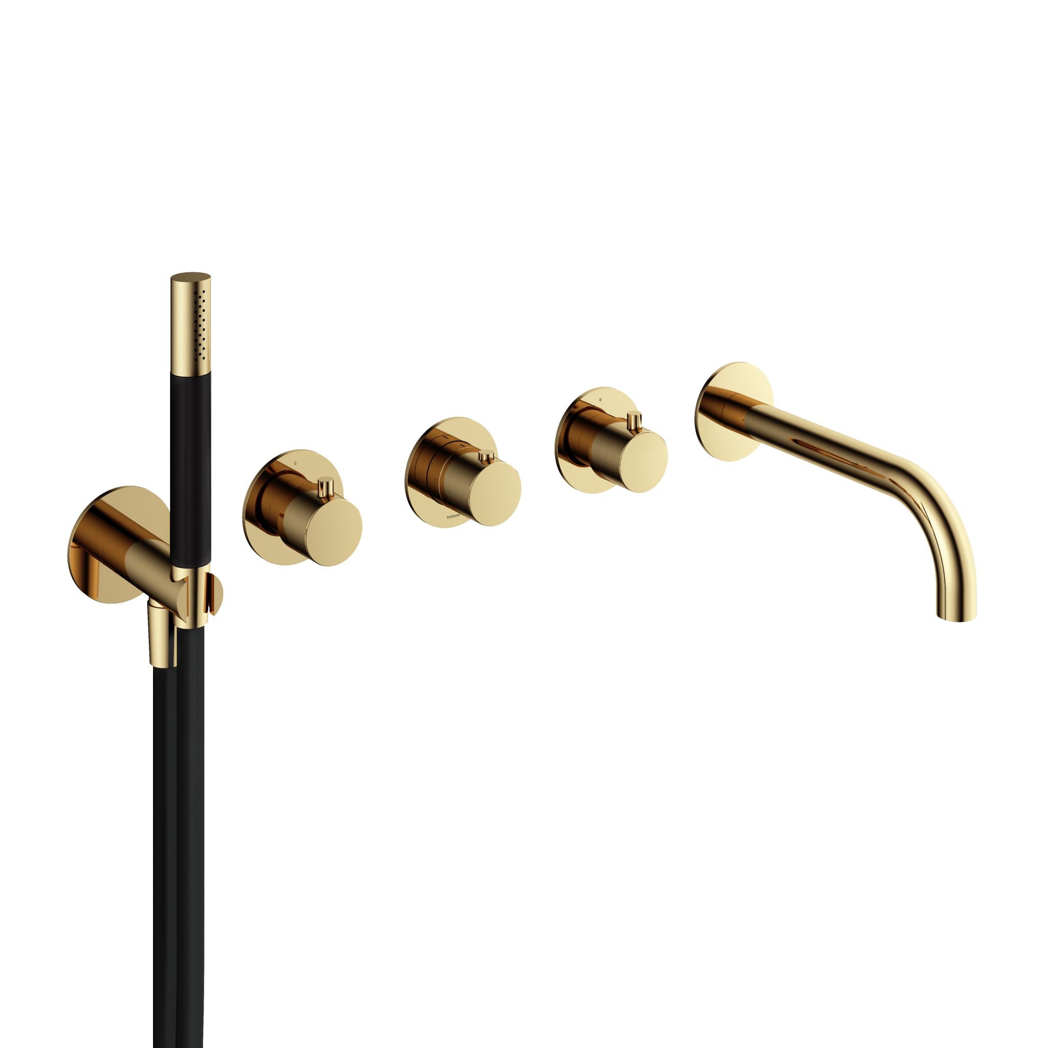 Hotbath Cobber Afbouwdeel - Inbouw Thermostaat Met 2 Stopkranen, Handdouche En Uitloop 22,5cm Gepolijst Messing - Living Colours