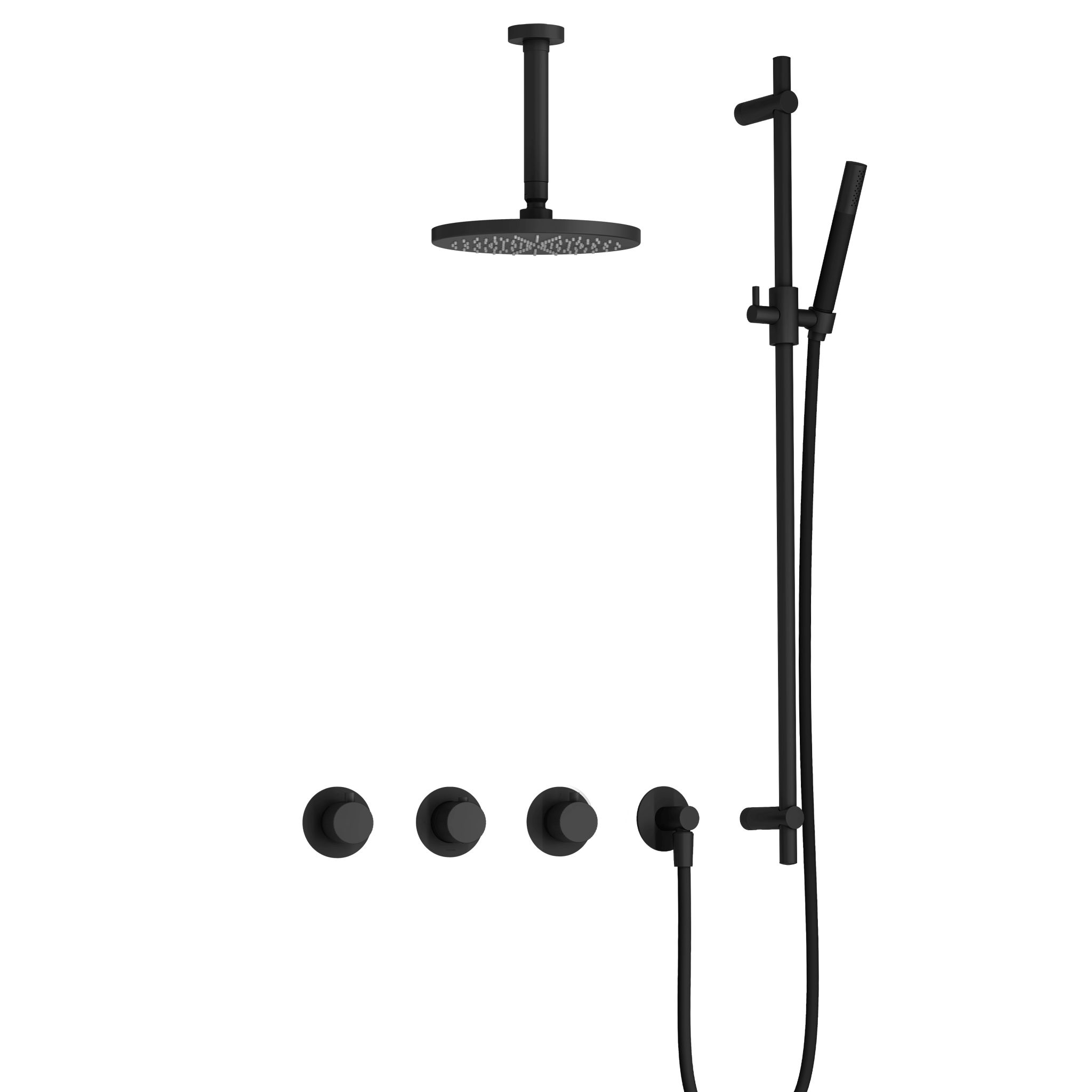 Hotbath Cobber X Inbouw Regendoucheset Met 2 Stopkranen, Plafondbuis 15cm, Hoofddouche 20cm, Staafhanddouche En Glijstang Mat Zwart