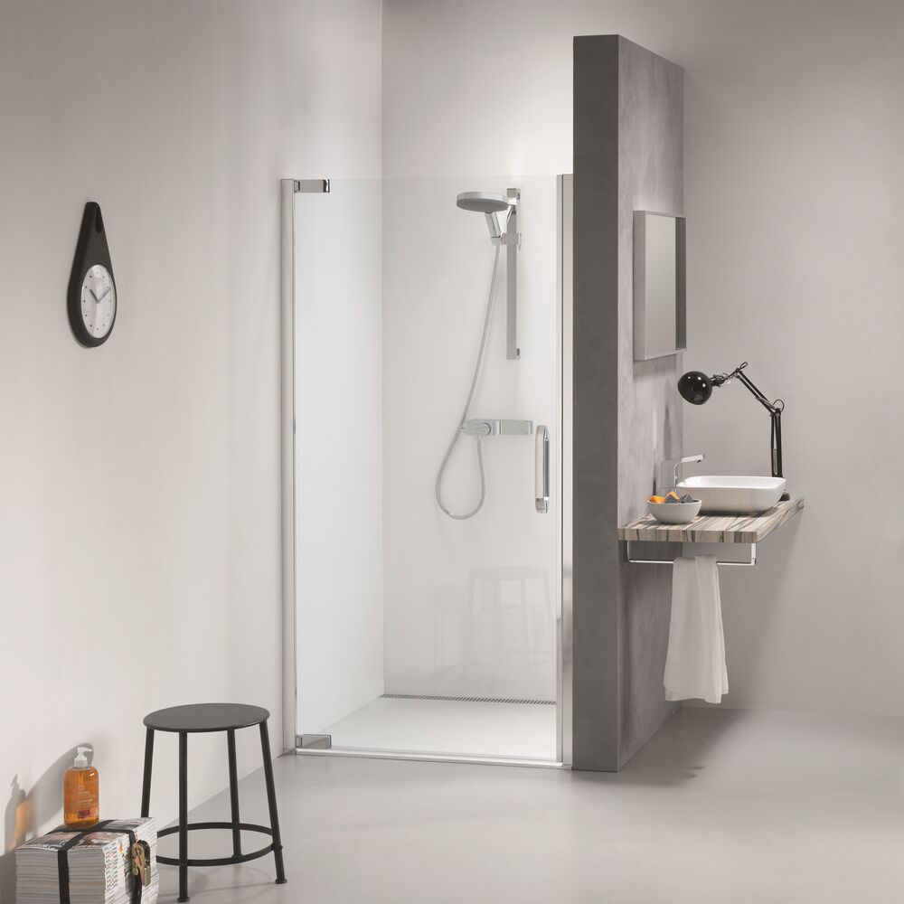 Sealskin Impact Swingdeur, 1000 mm voor plaatsing tussen 2 muren. Chroom/zilver hoogglans, 8 mm helder veiligheidsglas.