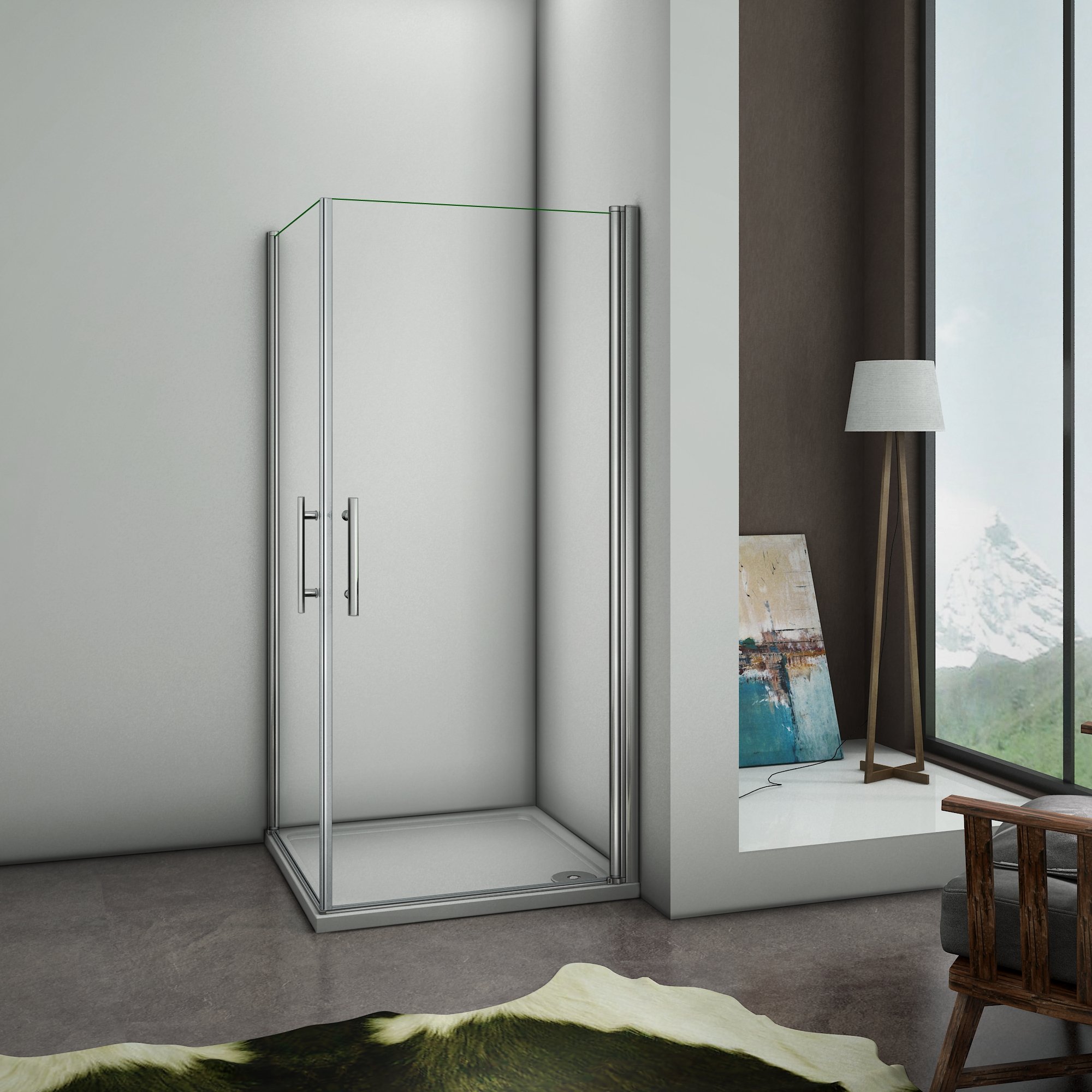 Douchecabine Vierkant Holly 100x100 Dubbele Draaideur 6mm Helder glas Antikalk Chroom