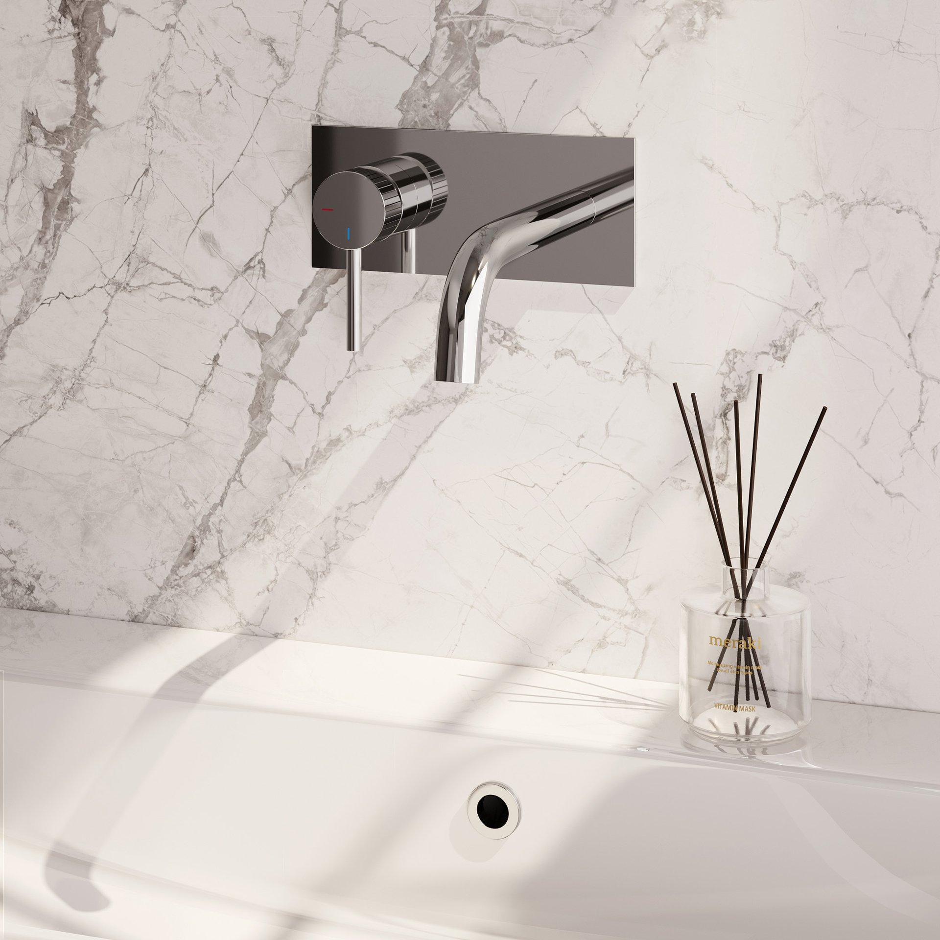BRAUER Stripe inbouw wastafelmengkraan met gebogen uitloop en afdekplaat model A2 chroom