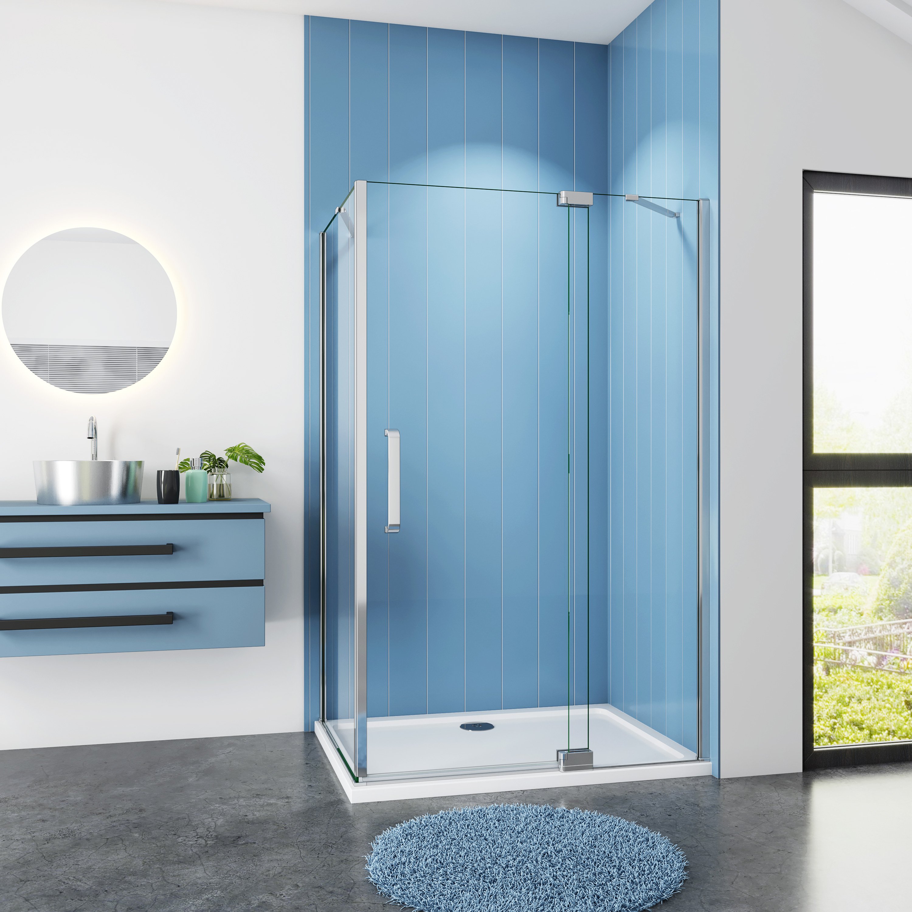 Douchecabine Rechthoek Cosmos 80 Draaideur Met Vaste Wand X 90 Vaste Wand 8mm Helder Glas Chroom