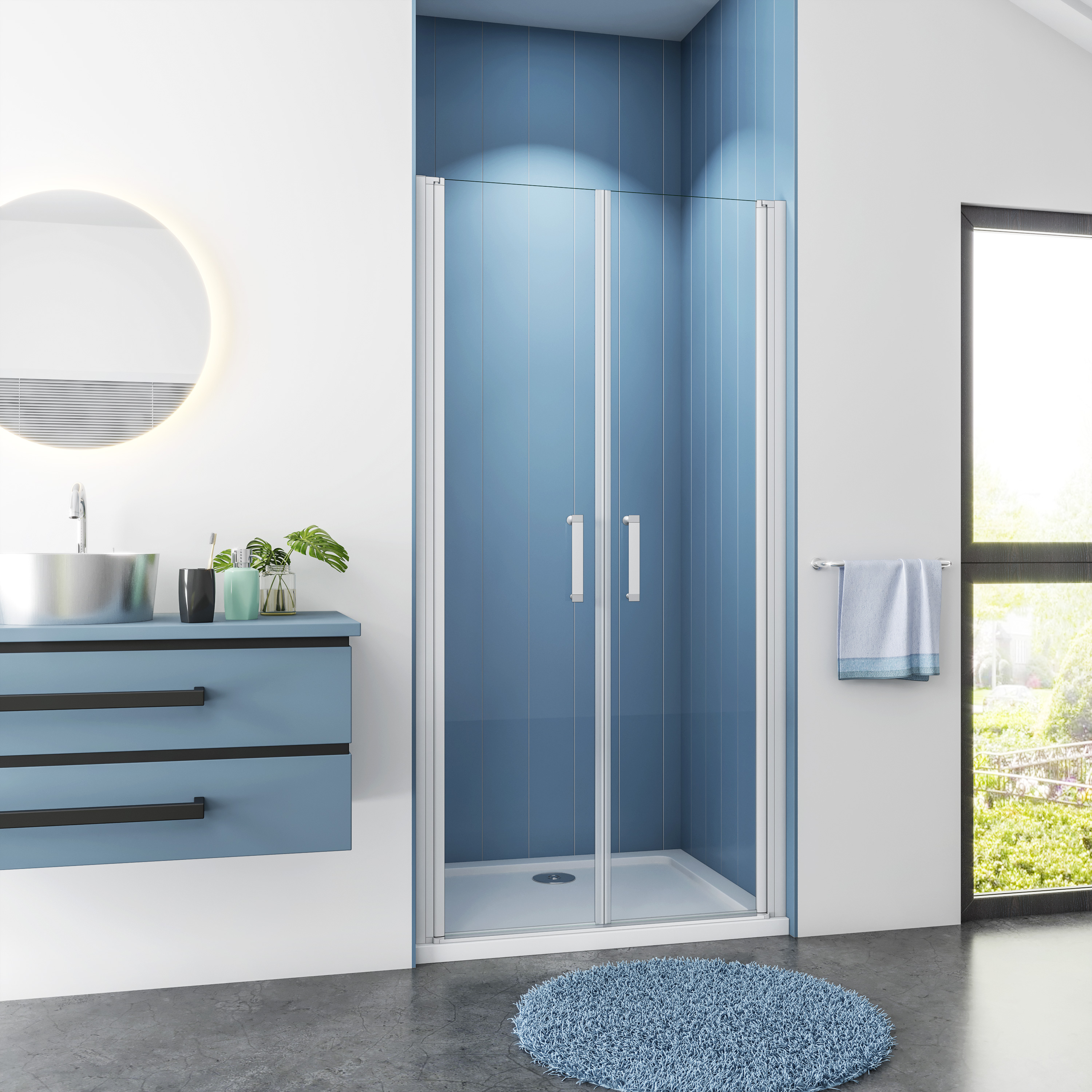 Douchedeur Flora Eco Nisdeur 75x185 Pendeldeur 5mm Helder Glas Mat Grijs