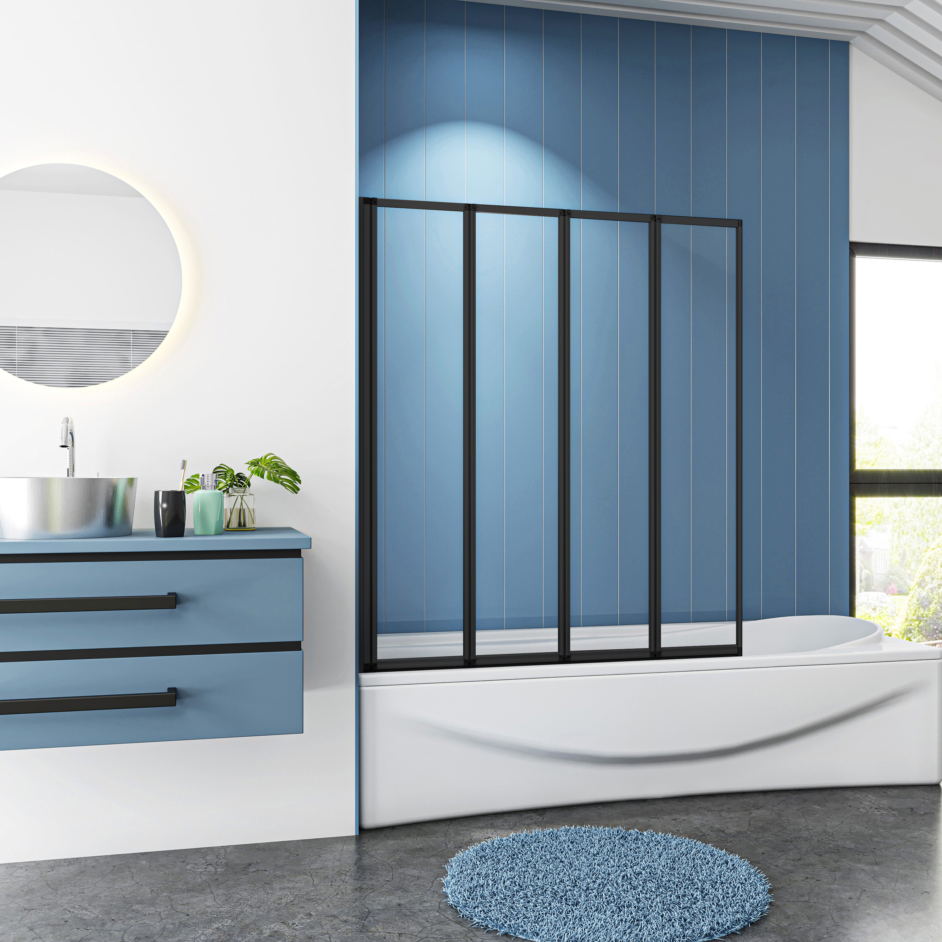 Badwand Black Bluebell 4-Delig 90X140 4Mm Helder Glas Mat Zwart