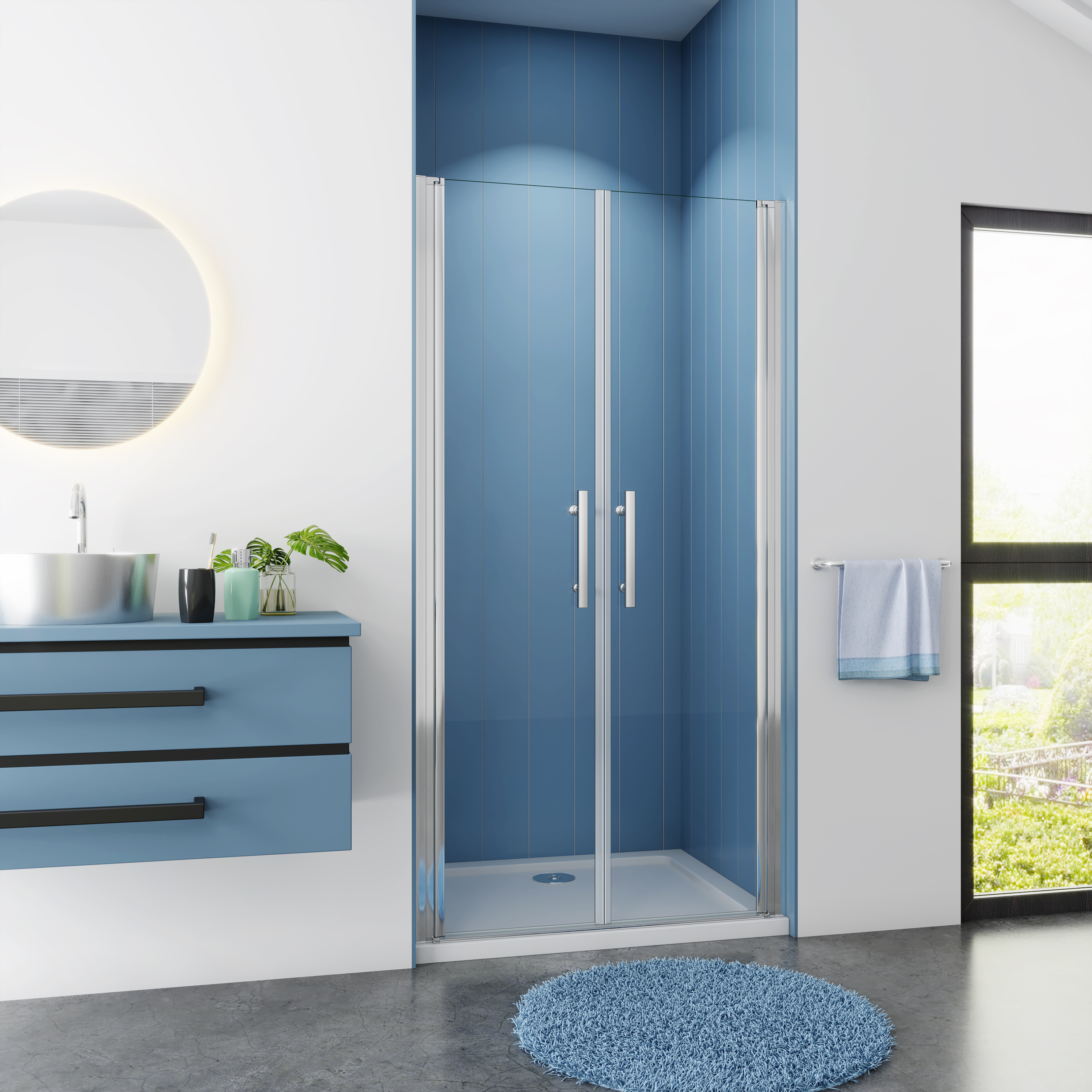 Douchedeur Flora Nisdeur 75X195 Pendeldeur 6Mm Helder Glas Antikalk Chroom