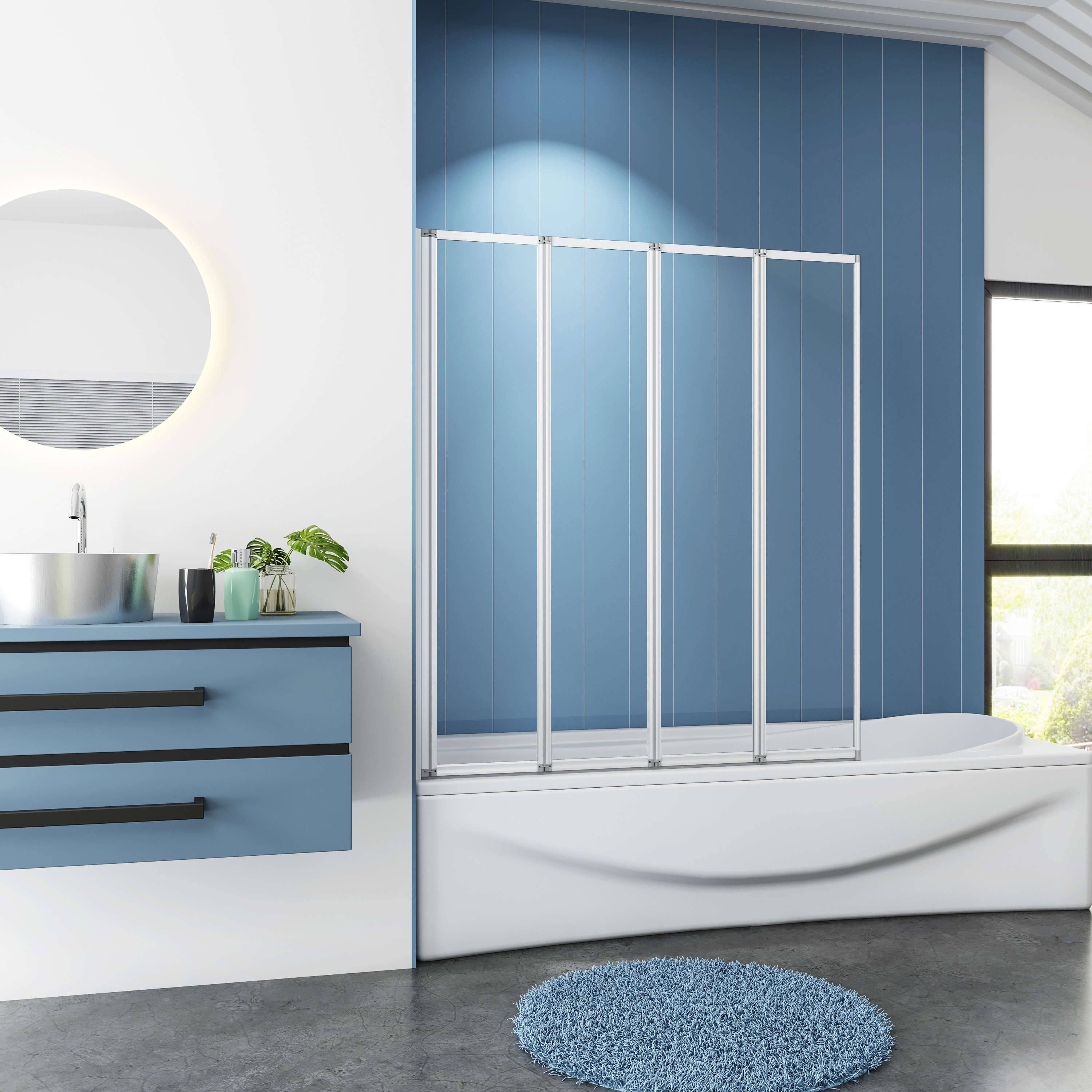 Badwand Bluebell 4-Delig 90X140 4Mm Helder Glas Mat Grijs