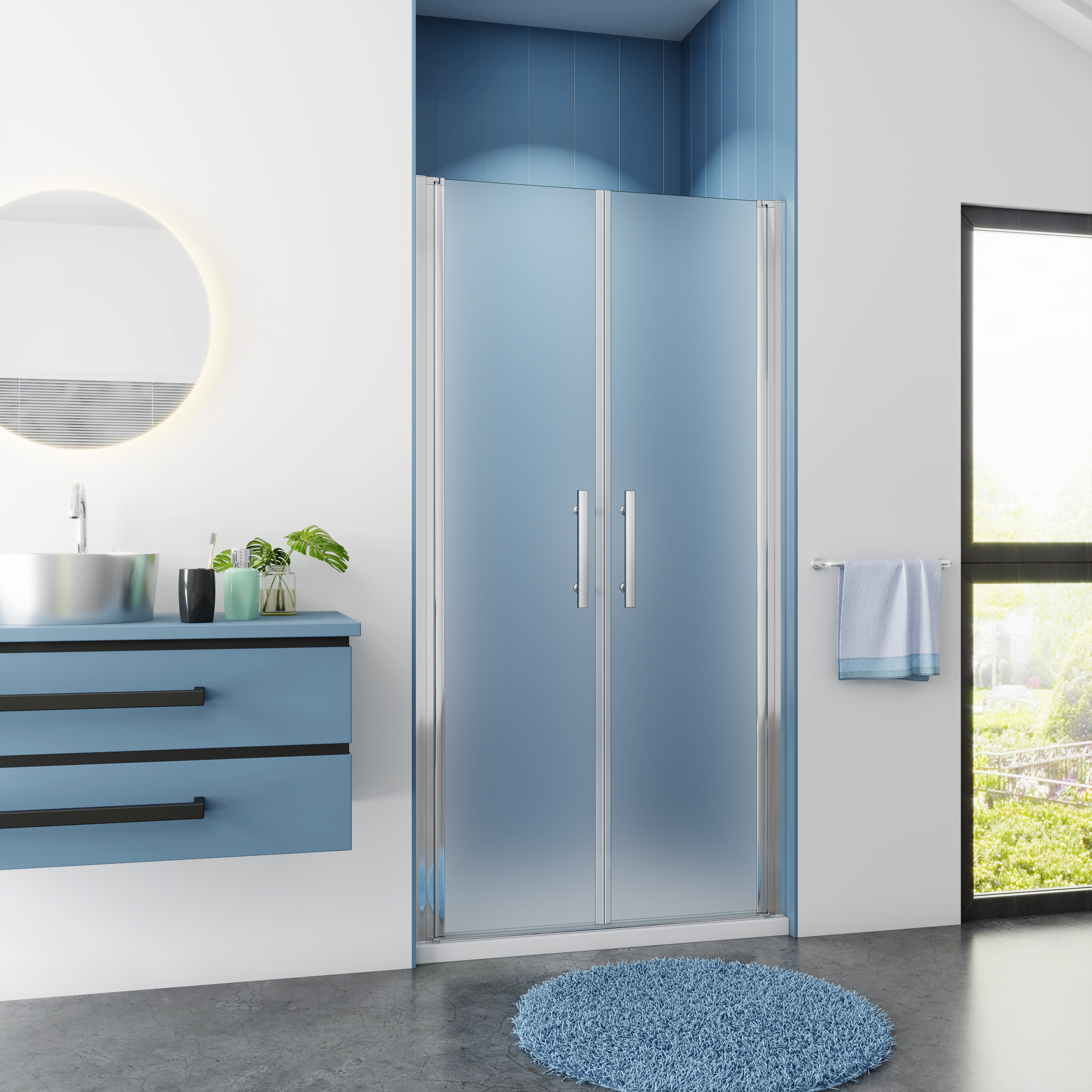 Douchedeur Flora Nisdeur 90X195 Pendeldeur 6Mm Gesatineerd Glas Antikalk Chroom