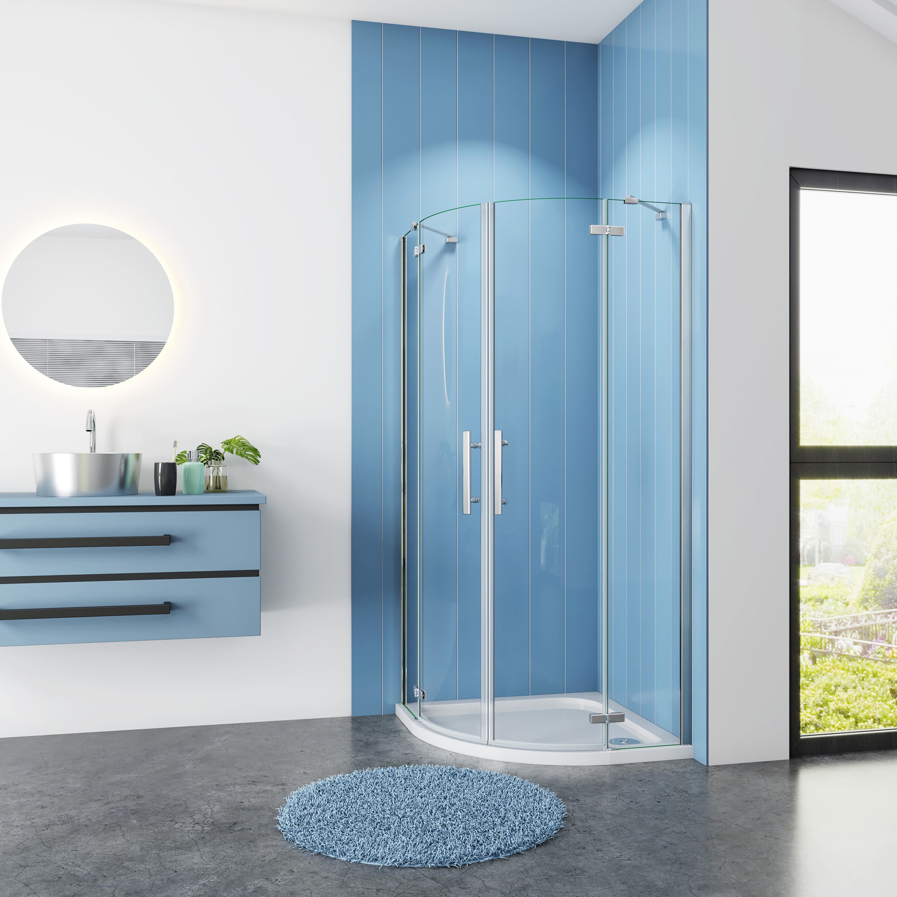 Douchecabine Kwartrond Pansy 80x80x195 Draaideur Met Vaste Wand 6Mm Helder Glas Antikalk Chroom