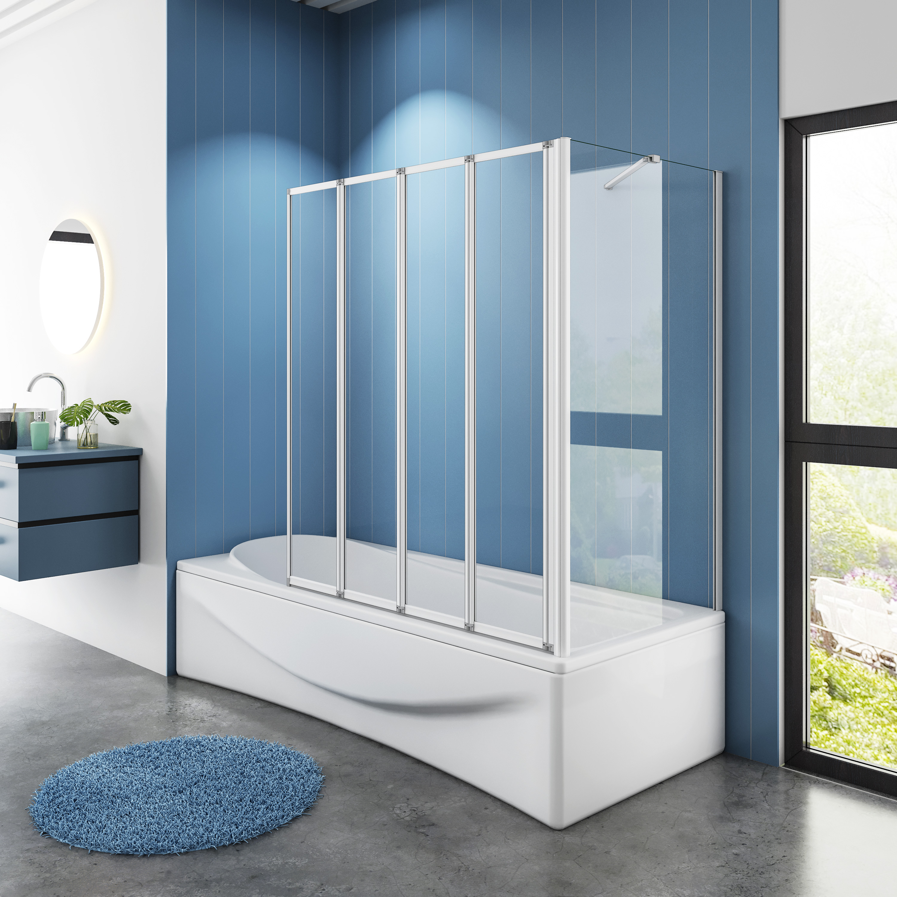 Badwand Bluebell 4-Delig 120X140 Met Zijwand 70cm 4Mm Helder Glas Mat Grijs