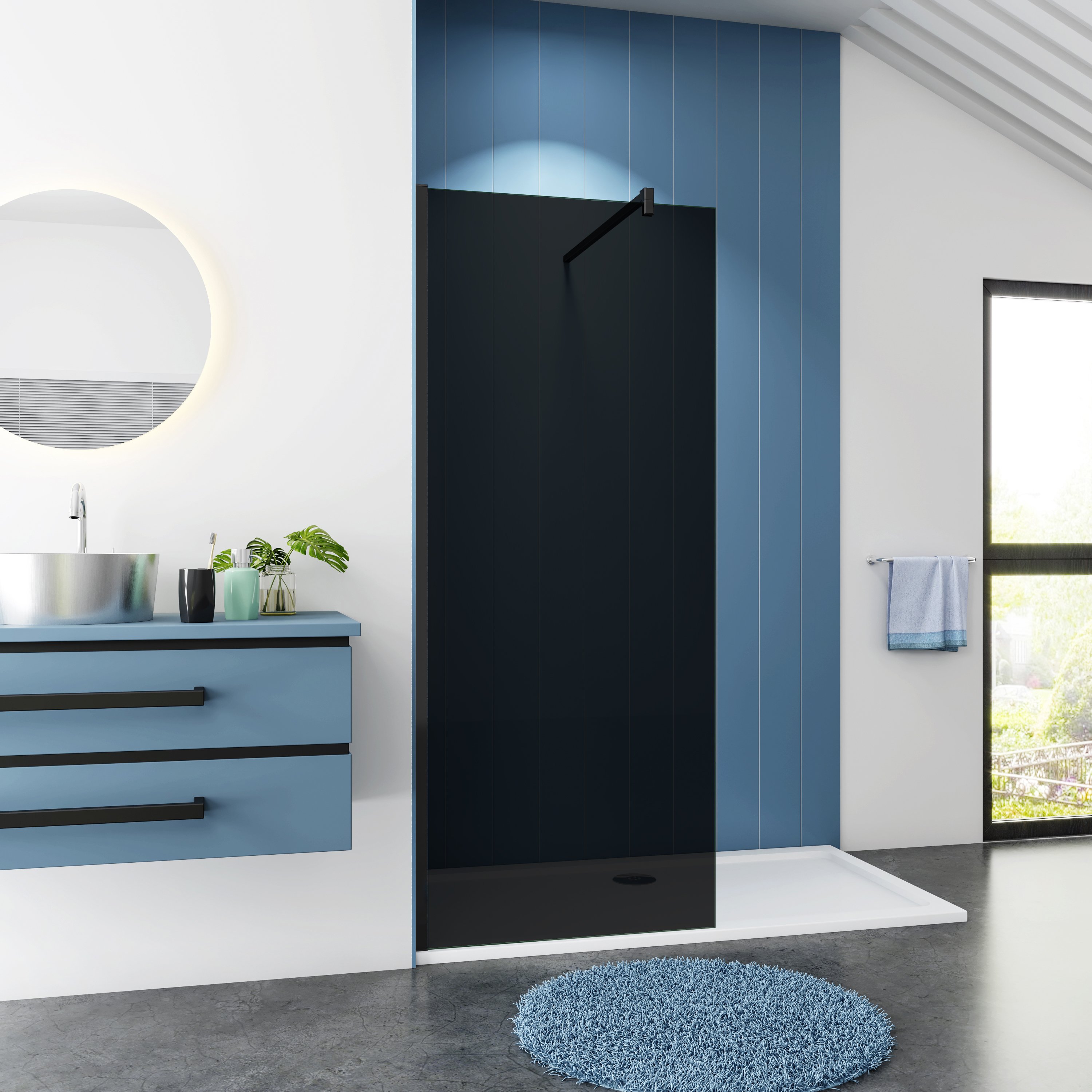 Inloopdouche Black Dahlia 110x200 8mm Rookglas Antikalk Mat Zwart