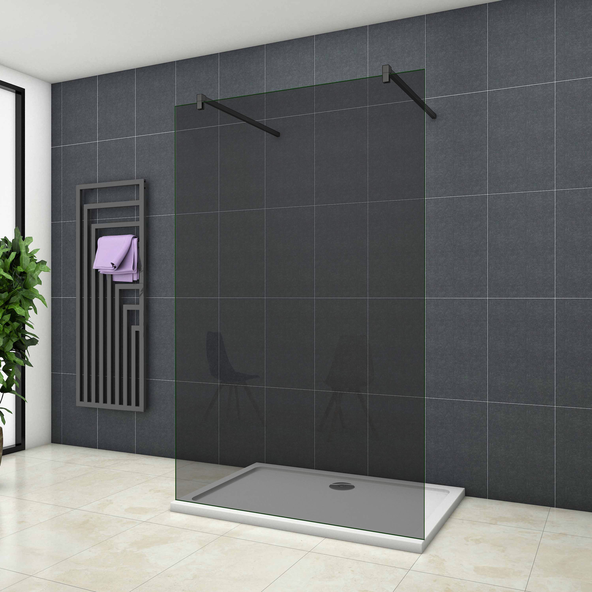 Inloopdouche Vrijstaand Black Dahlia 80x200 8mm Rookglas Antikalk Mat Zwart