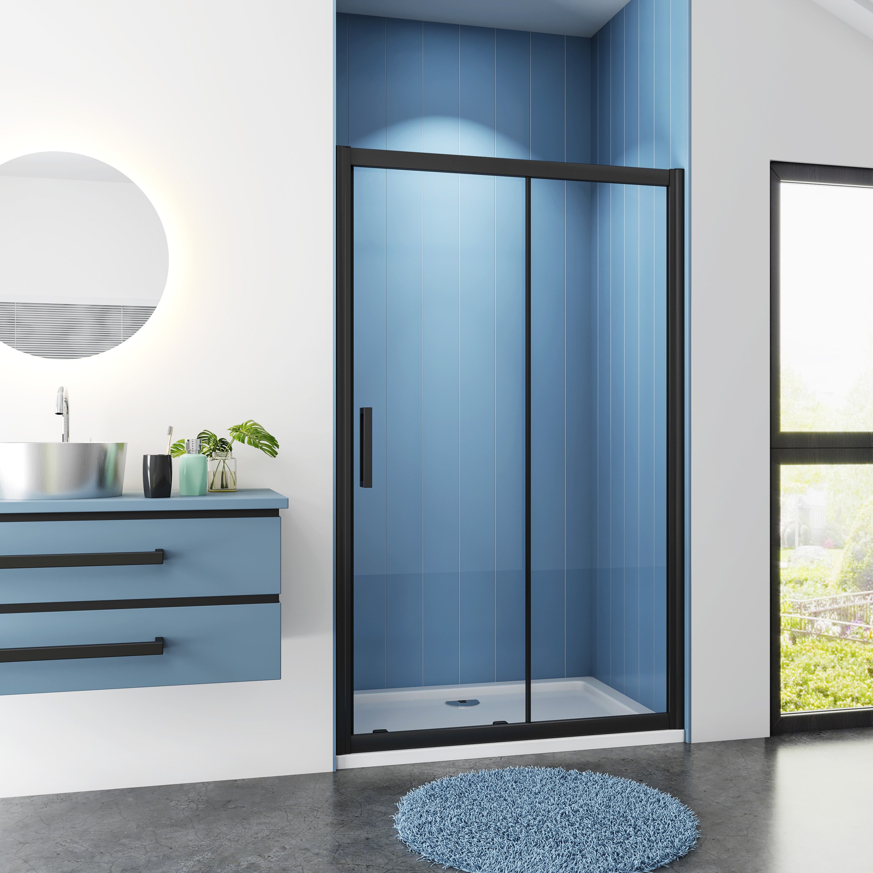 Douchedeur Iris Nisdeur 100X195 Schuifdeur 8Mm Helder Glas Antikalk Mat Zwart