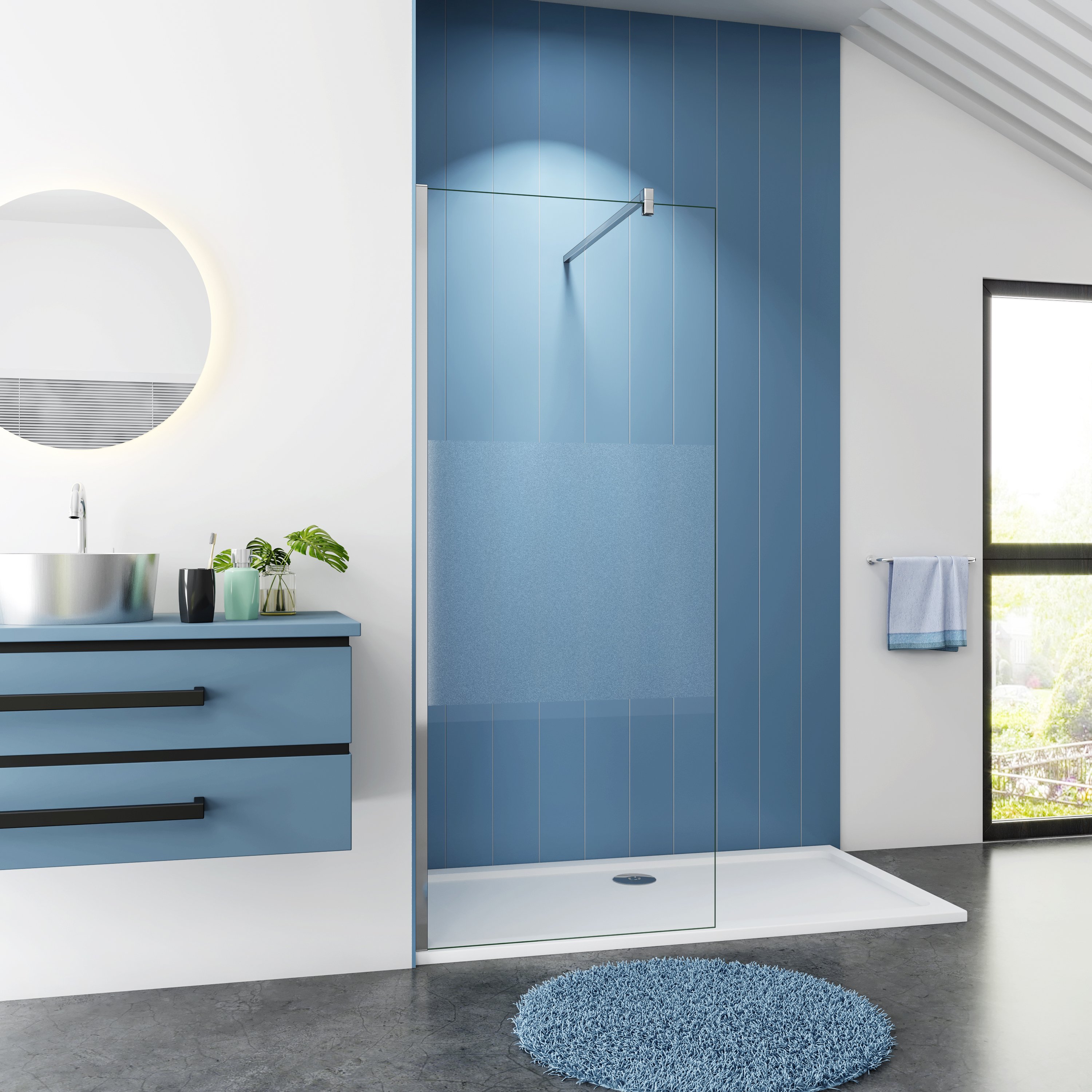 Inloopdouche Chrysant 90x200 8mm Semi Gesatineerd Glas Antikalk Chroom