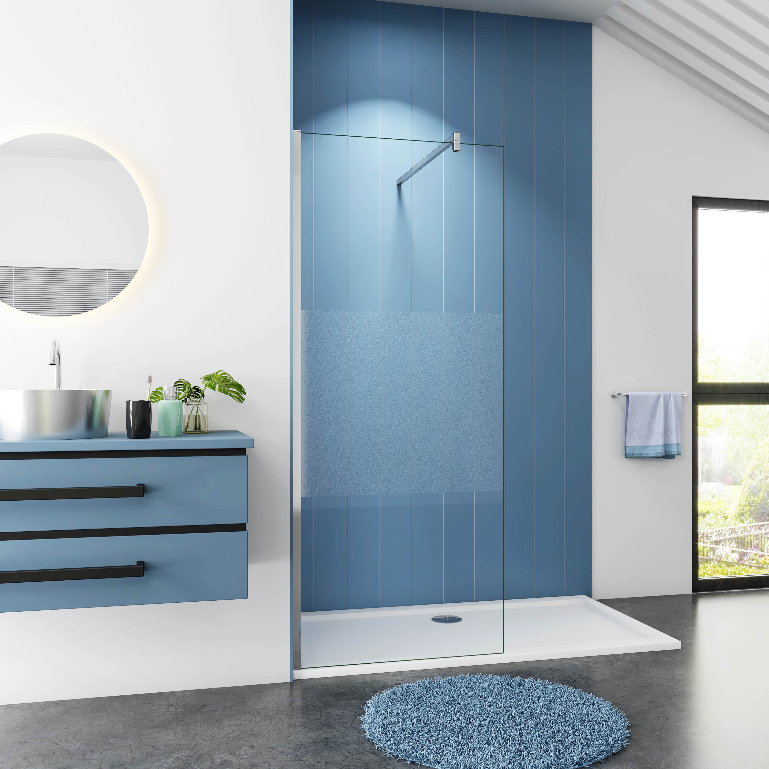 Serie Chrysant - Inloopdouche/ Douchewand - 100x200 - Chroom Profiel - Antikalk - 8mm Semi Gesatineerd Veiligheidsglas