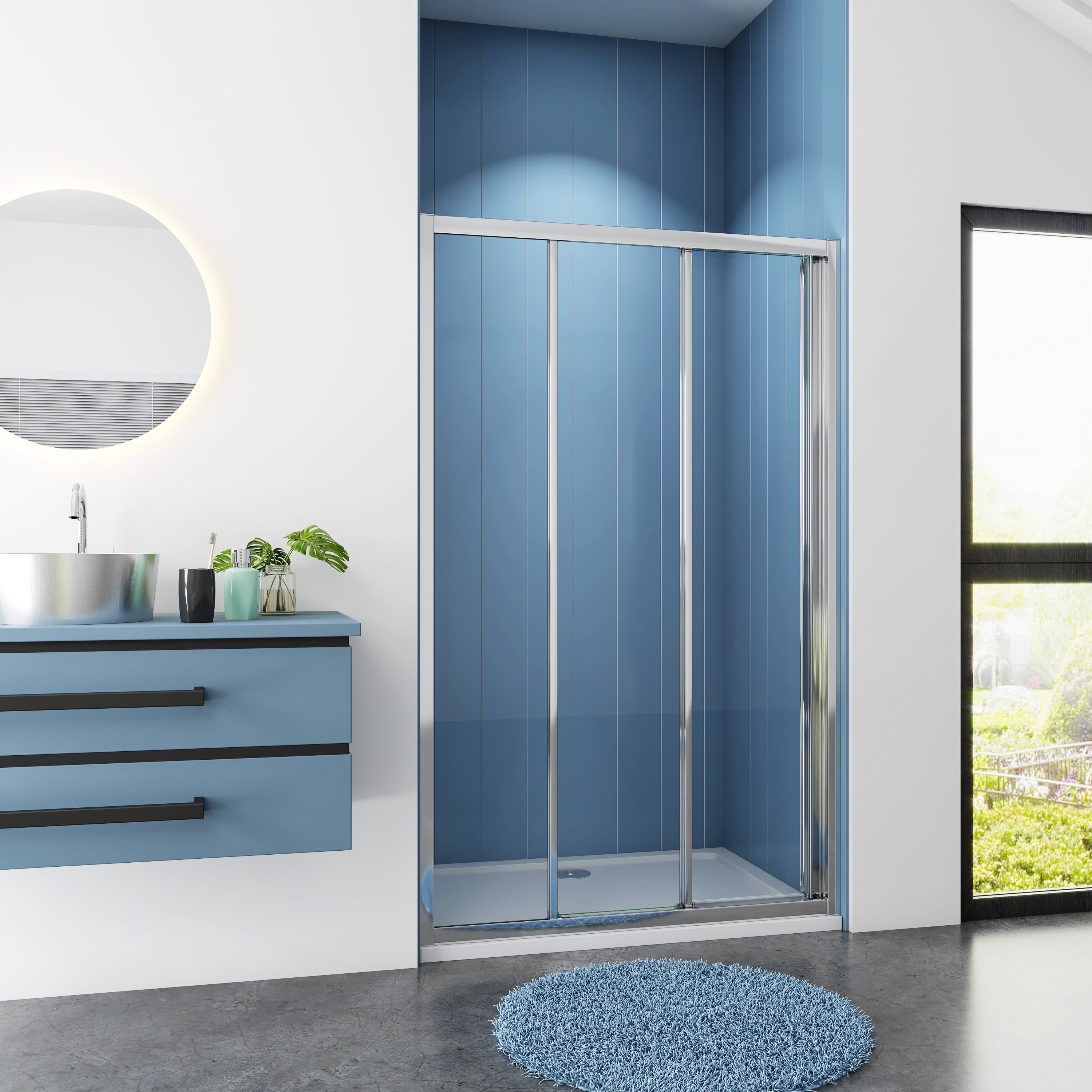 Douchedeur Lilac Nisdeur 120X195 3-Delige Schuifdeur 6Mm Helder Glas Antikalk Chroom