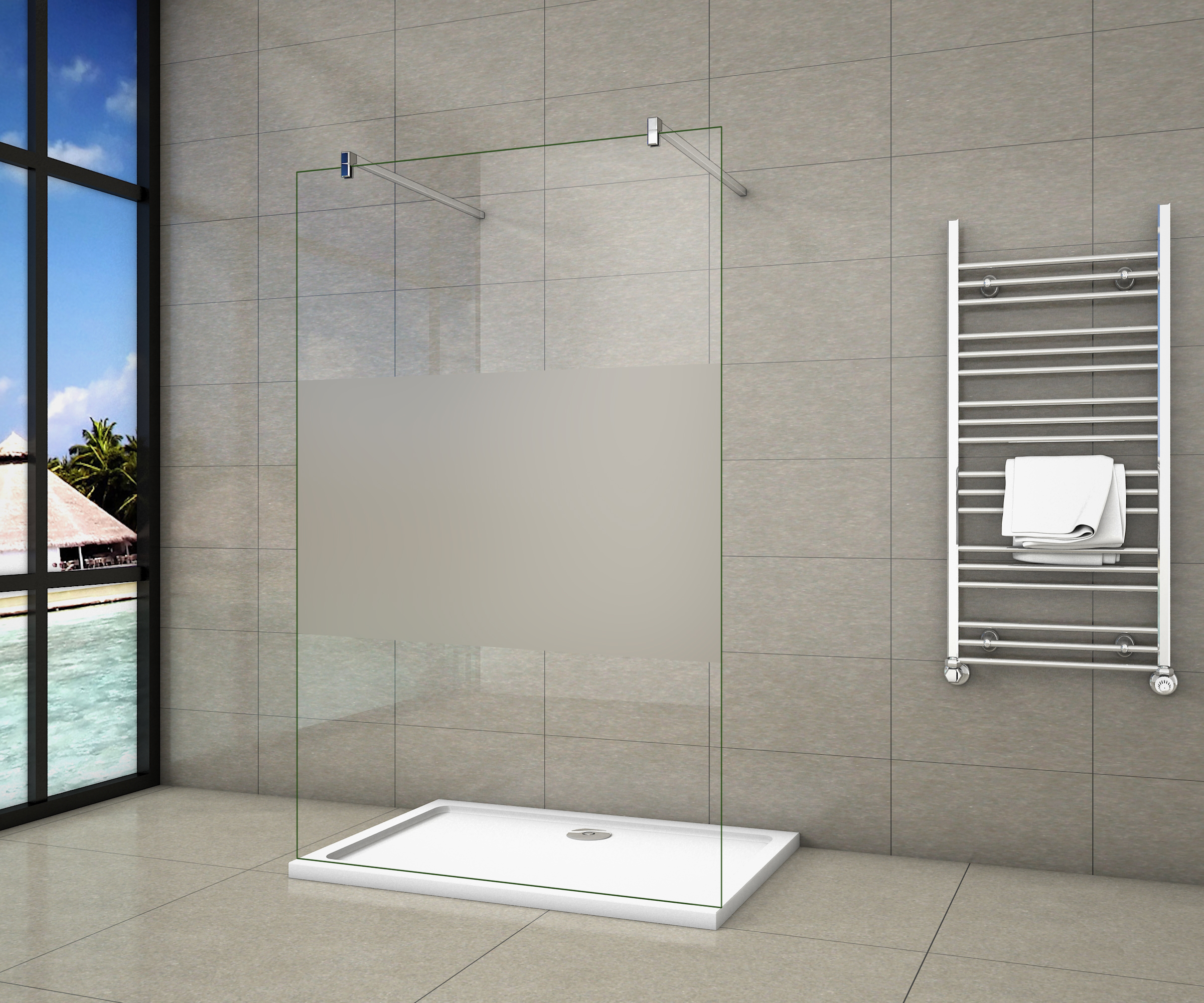 Serie Chrysant - Inloopdouche/ Douchewand - 80x200 - Chroom - Antikalk - 8mm Semi Gesatineerd Veiligheidsglas - Vrijstaand