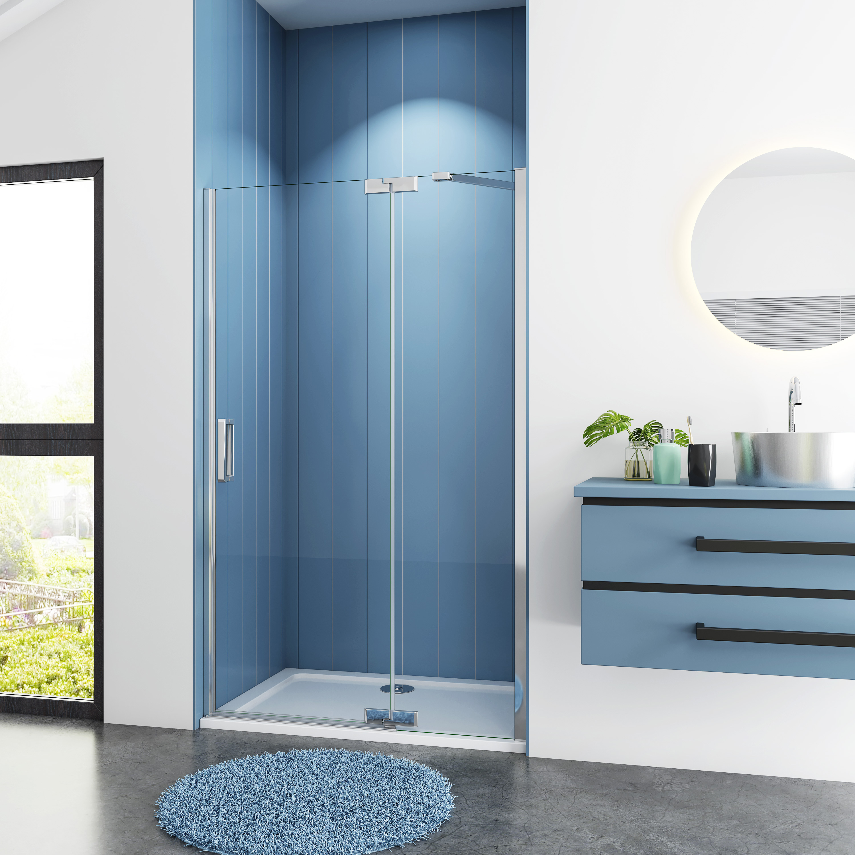 Douchedeur Mallow Nisdeur 90X200 Draaideur Met Vaste Wand 8Mm Helder Glas Antikalk Chroom Rechts