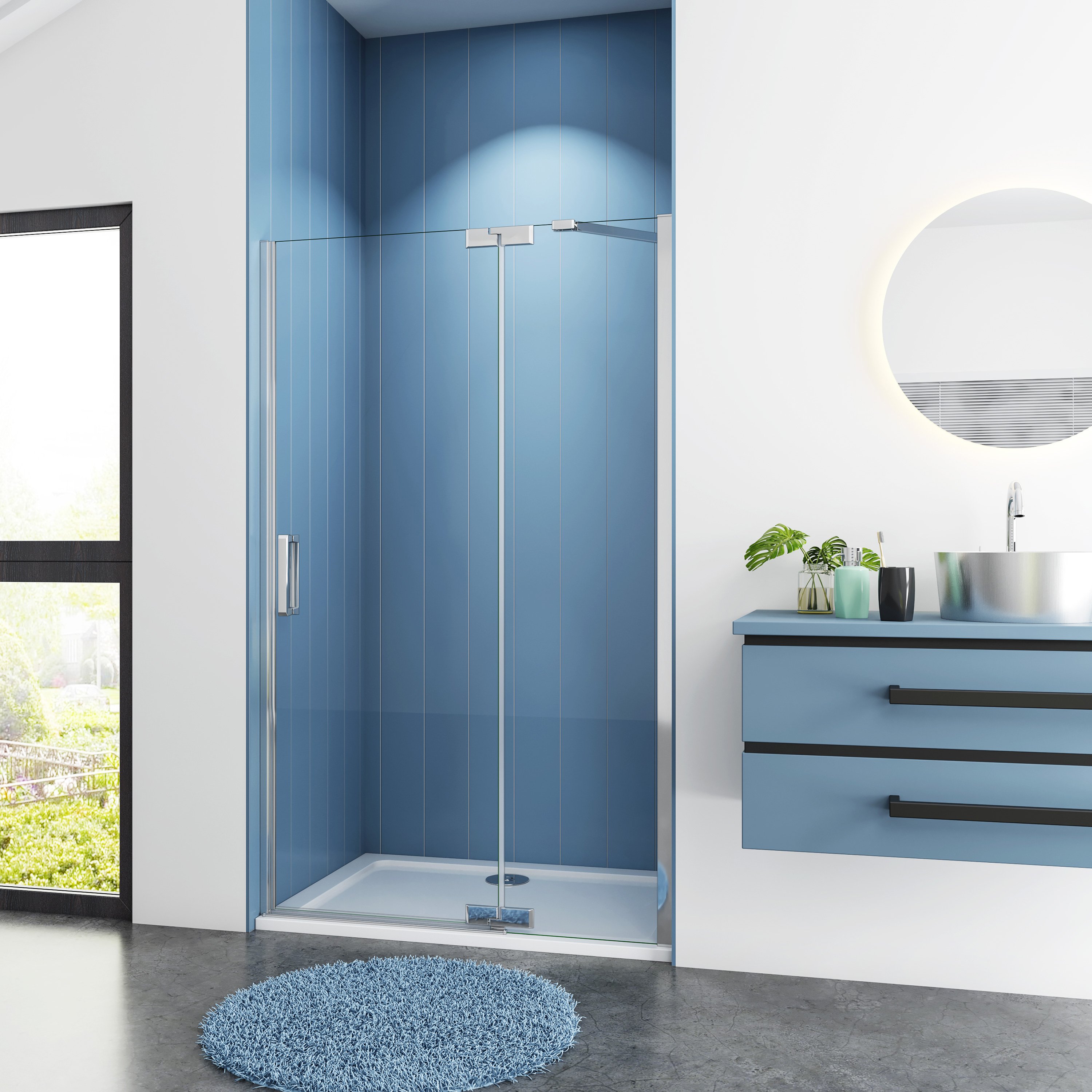 Douchedeur Mallow Nisdeur 100X200 Draaideur Met Vaste Wand 8Mm Helder Glas Antikalk Chroom Rechts