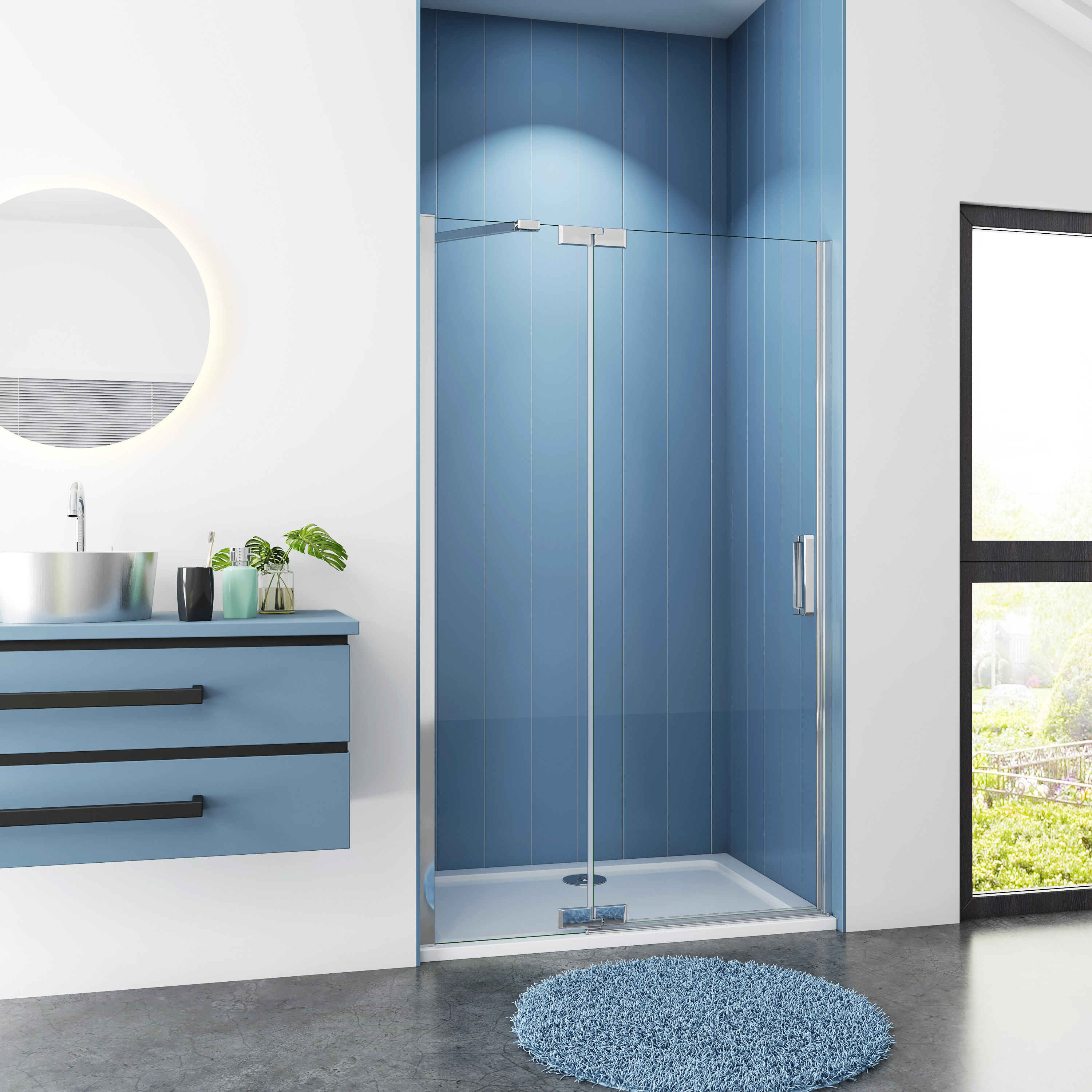 Douchedeur Mallow Nisdeur 100X200 Draaideur Met Vaste Wand 8Mm Helder Glas Antikalk Chroom Links