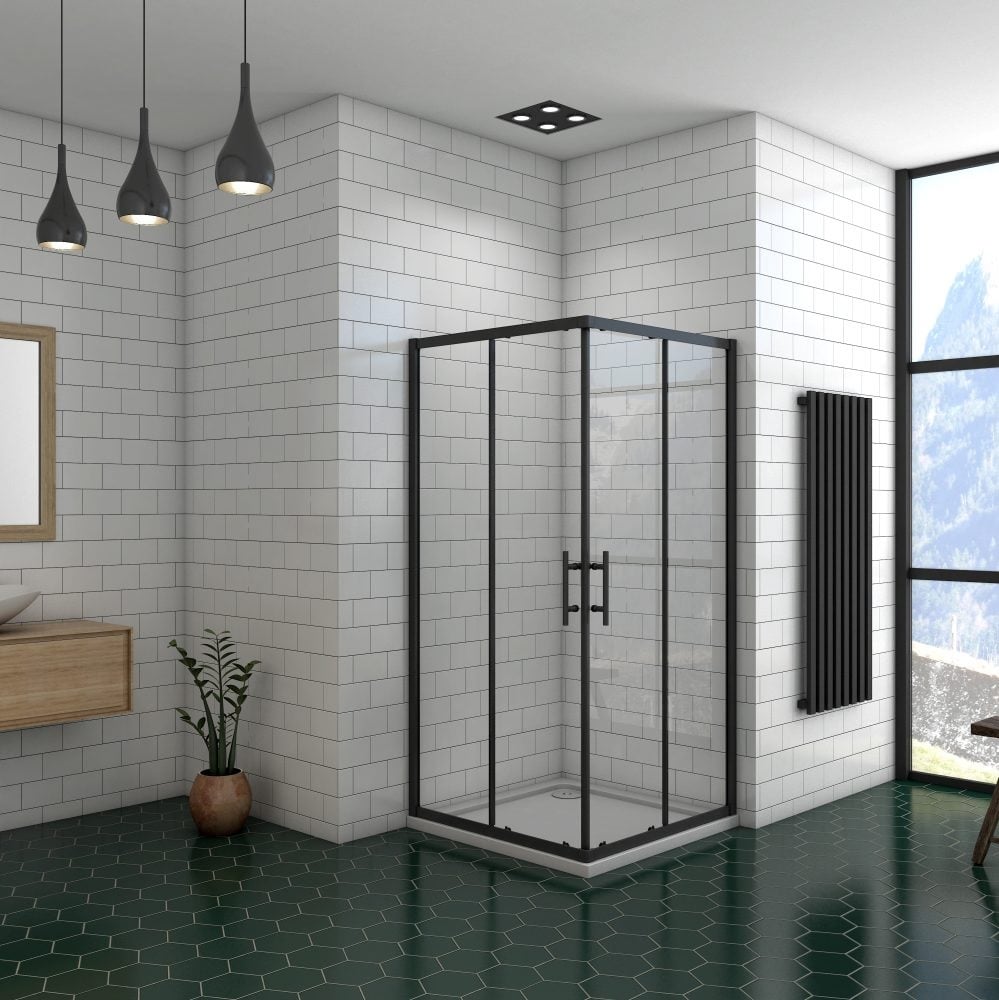 Douchecabine Rechthoek Ixia Zwart 90x80x195 Hoekinstap 6Mm Helder Glas Antikalk Mat Zwart