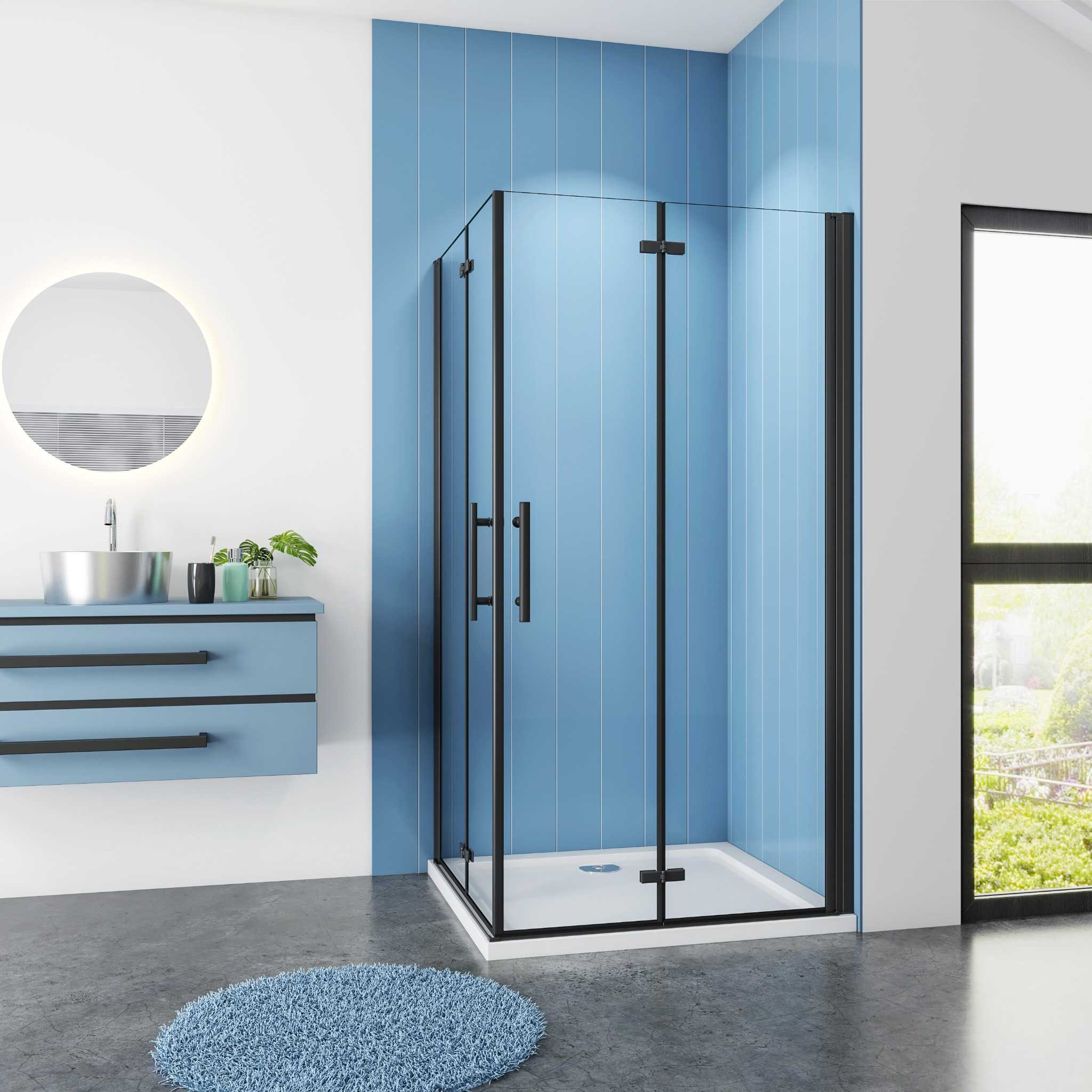 Douchecabine Rechthoek Black Poppy 70x90 Dubbele Vouwdeur 6mm Helder Glas Antikalk Mat Zwart