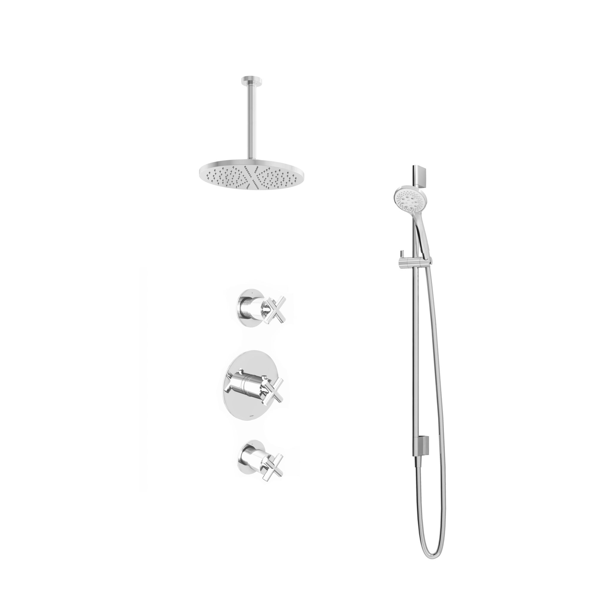 Hotbath Chap Inbouw Regendoucheset Rond Met 2 Stopkranen, Plafondbuis 30cm, Hoofddouche 30cm En 3-Standen Handdouche Chroom