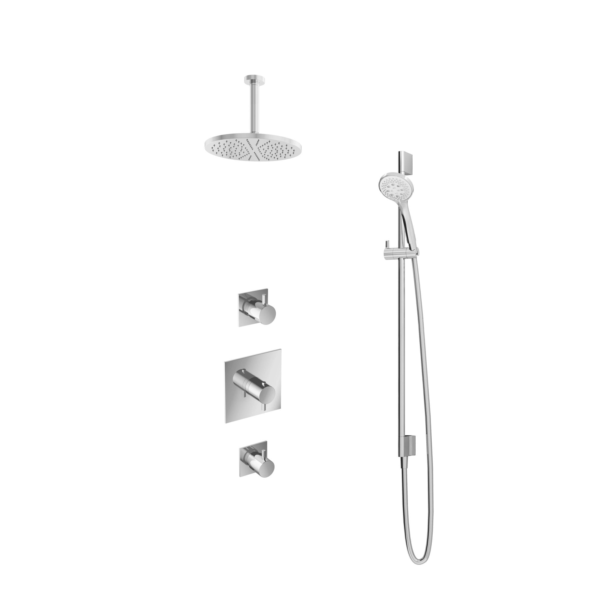 Hotbath Laddy Inbouw Regendoucheset Rond-Vierkant Met 2 Stopkranen, Plafondbuis 15cm, Hoofddouche 25cm, 3-Standen Handdouche En Glijstang Chroom