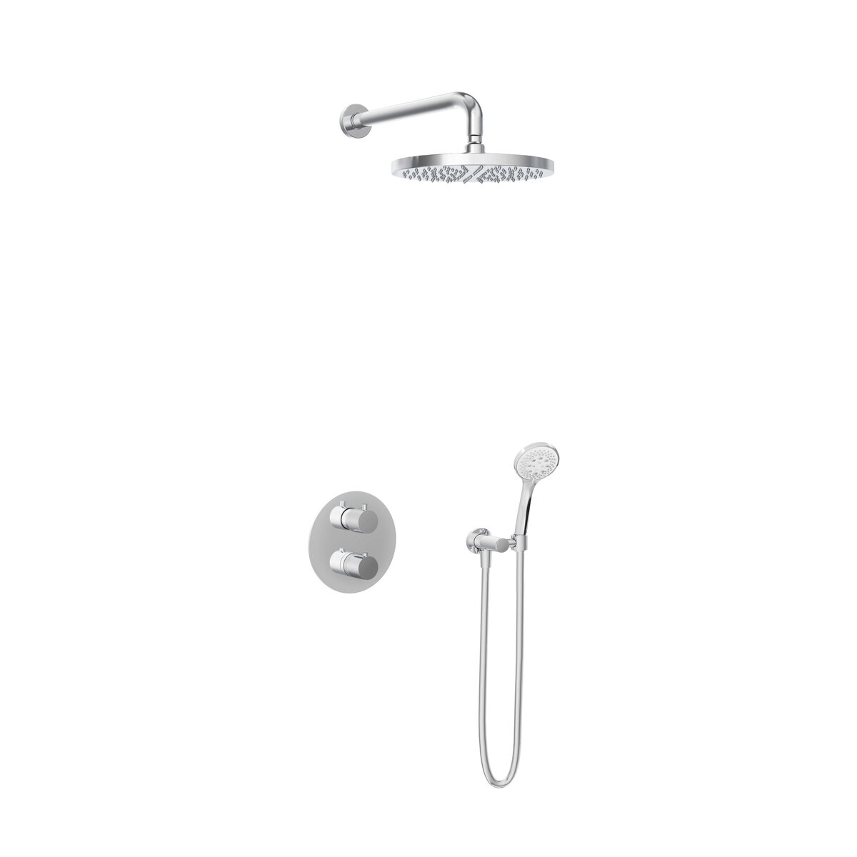 Hotbath Buddy Inbouw Regendoucheset Met 2-Weg-Omstel, Wandarm, Hoofddouche 30cm en 3-Standen Handdouche Chroom