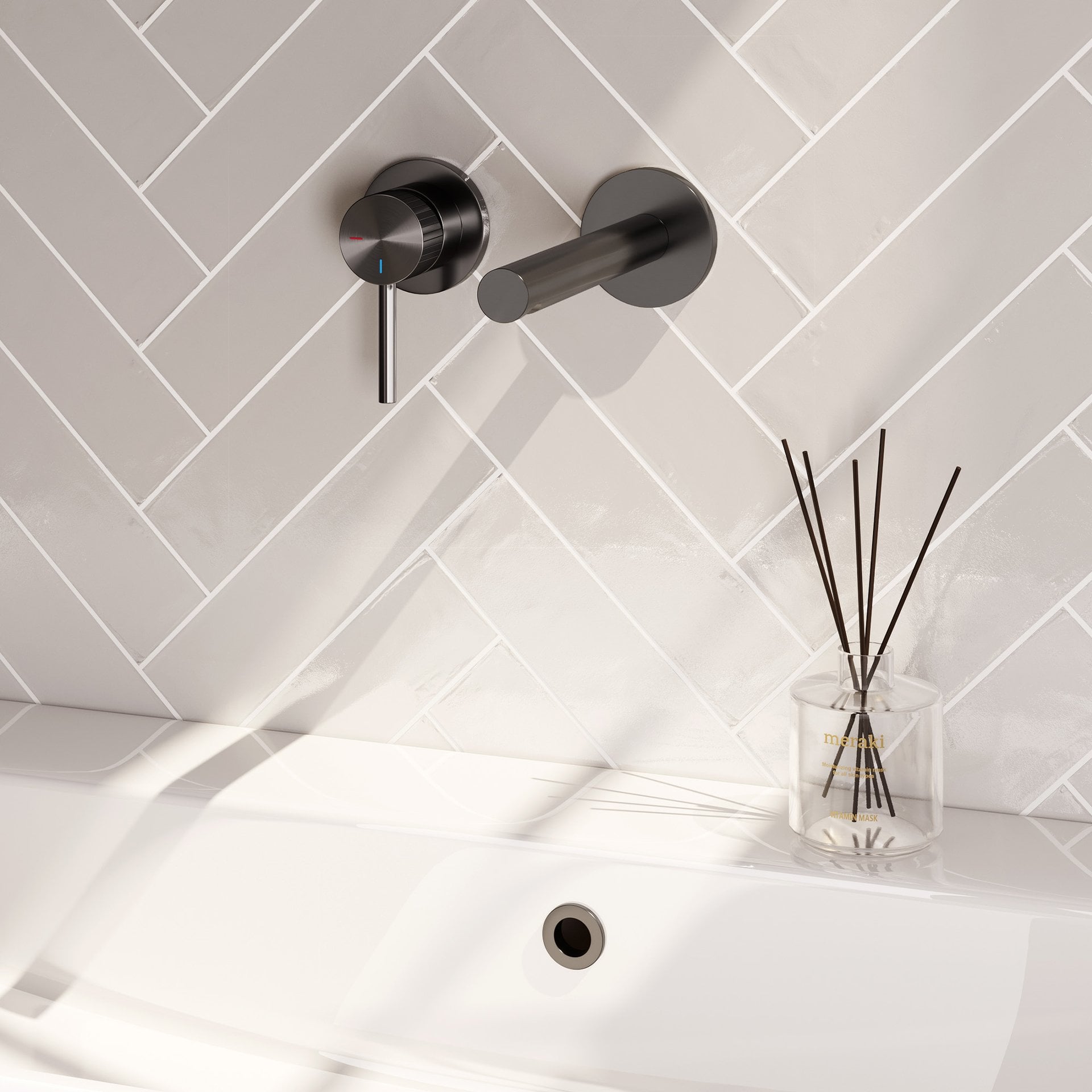BRAUER Stripe inbouw wastafelmengkraan met rechte uitloop en rozetten model A2 gunmetal geborsteld PVD