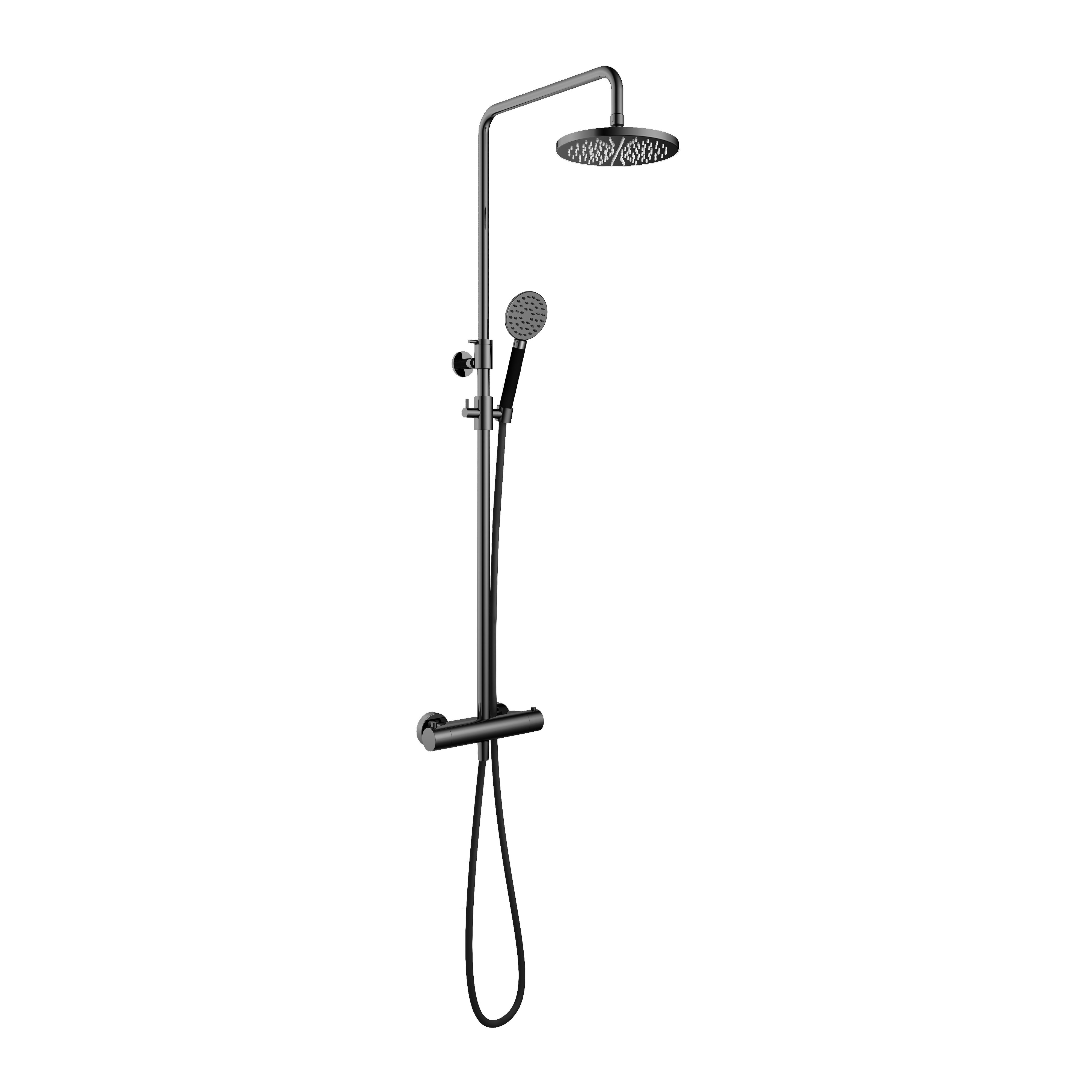 Hotbath Cobber Opbouw Regendoucheset Met Thermostaatkraan Met 20cm Ronde Hoofddouche en Ronde Handdouche Zwart Chroom