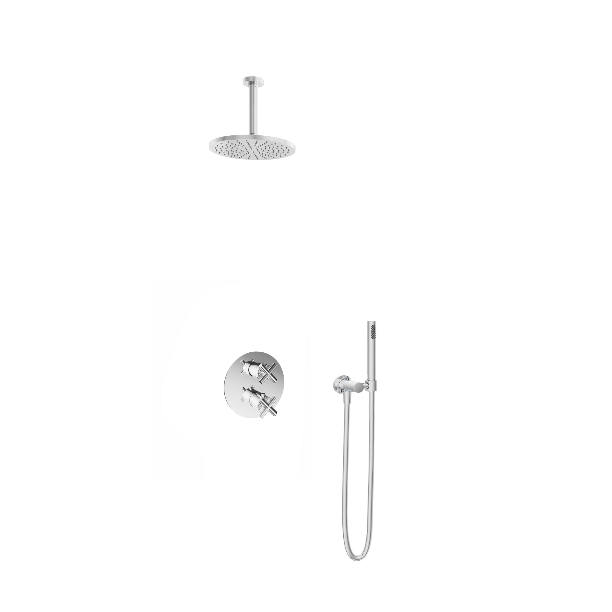 Hotbath Chap Inbouw Regendoucheset Rond Met 2-weg-omstel, Plafondbuis 15cm, Hoofddouche 20cm En Staafhanddouche Chroom