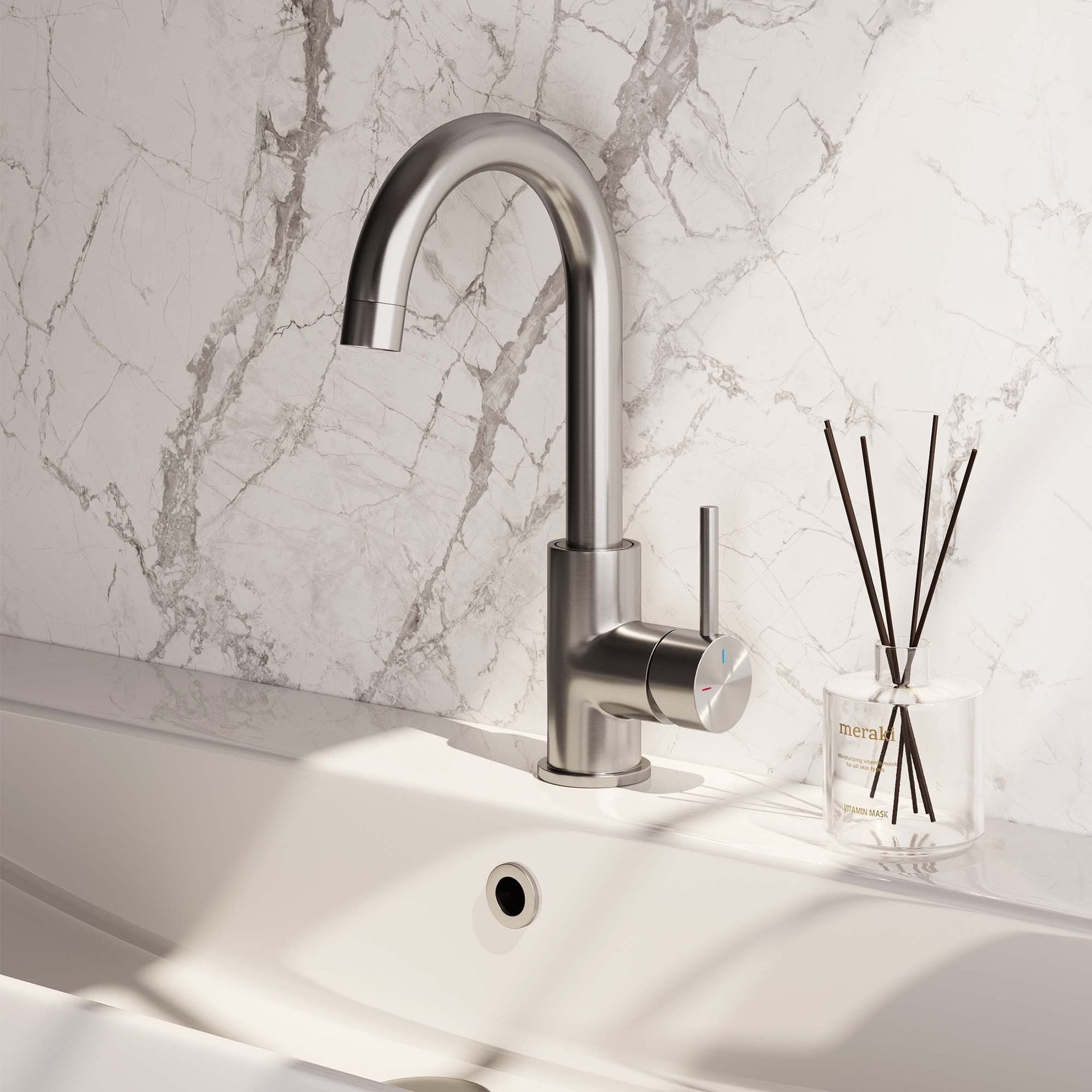 BRAUER Brushed Edition hoge opbouw wastafelmengkraan met draaibare ronde uitloop model A RVS geborsteld PVD