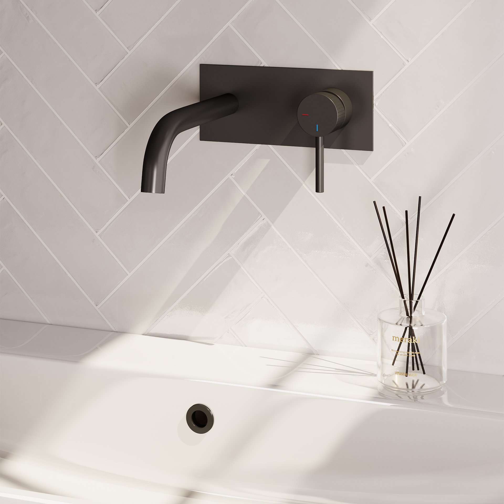 BRAUER Stripe inbouw wastafelmengkraan met gebogen uitloop en afdekplaat model A1 mat zwart